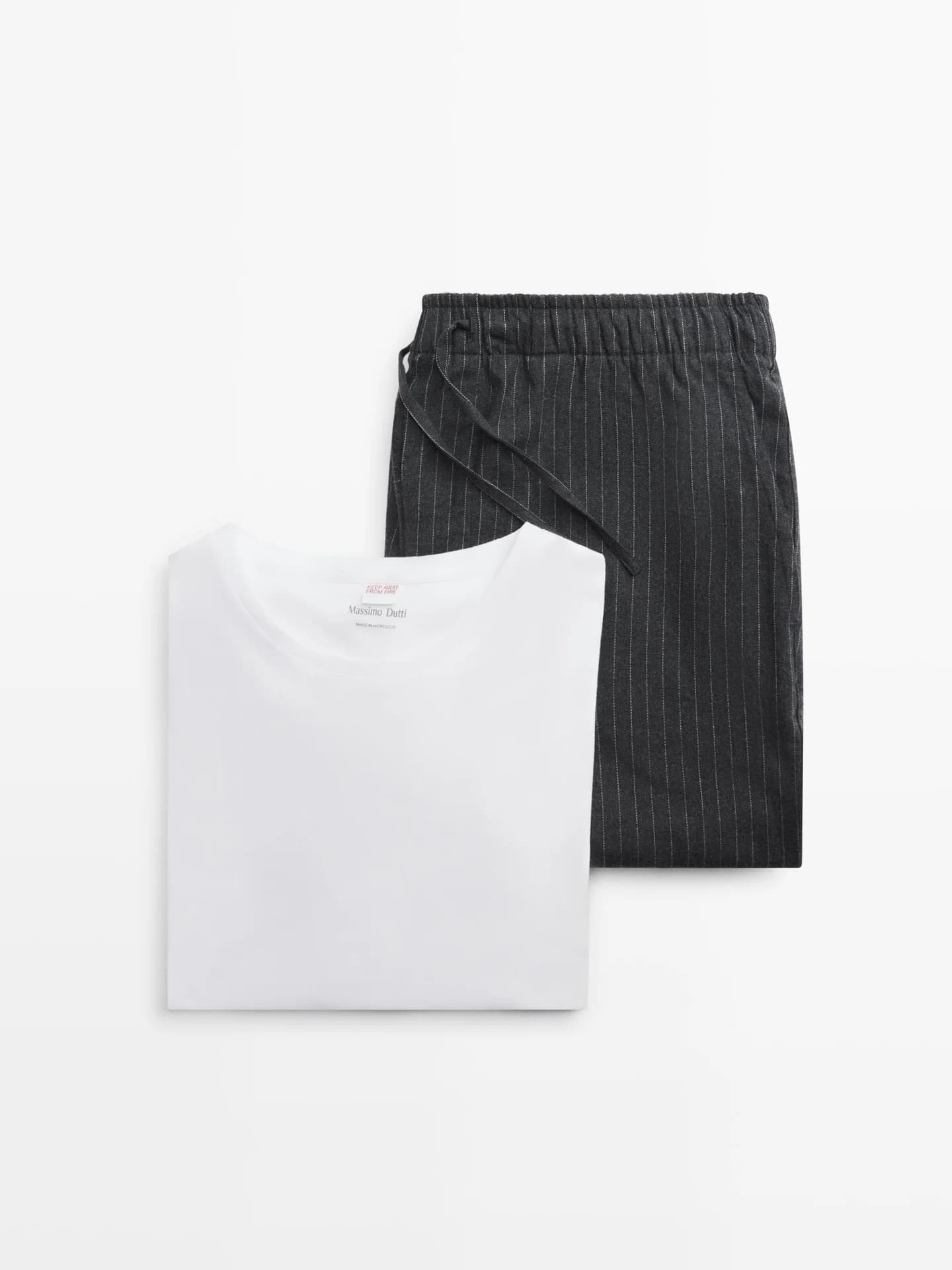 Пижама в полоску из 100% хлопка и футболка с длинными рукавами. - фото 5