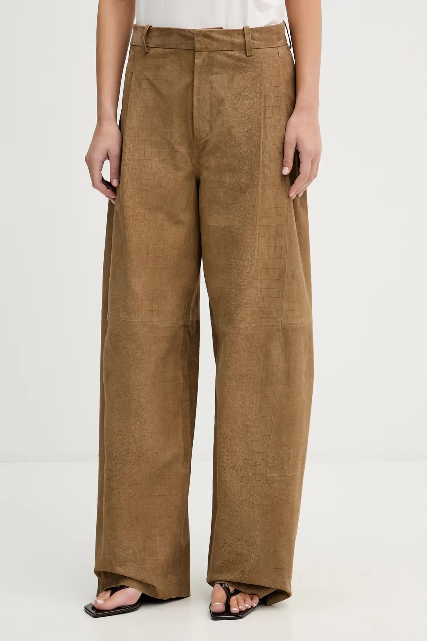 Женские кожаные широкие брюки