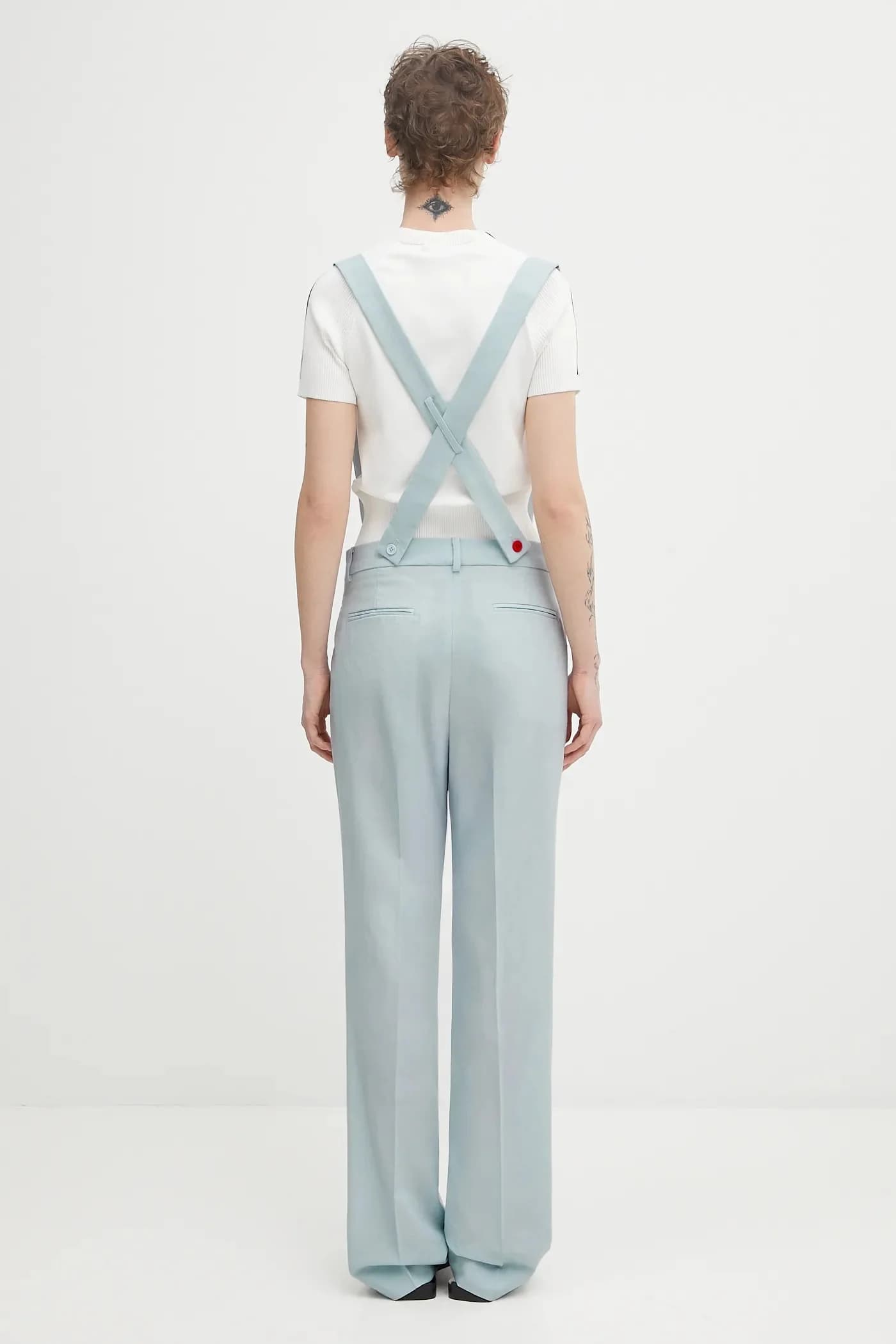 Шерстяные брюки с вышитыми подтяжками - фото 3