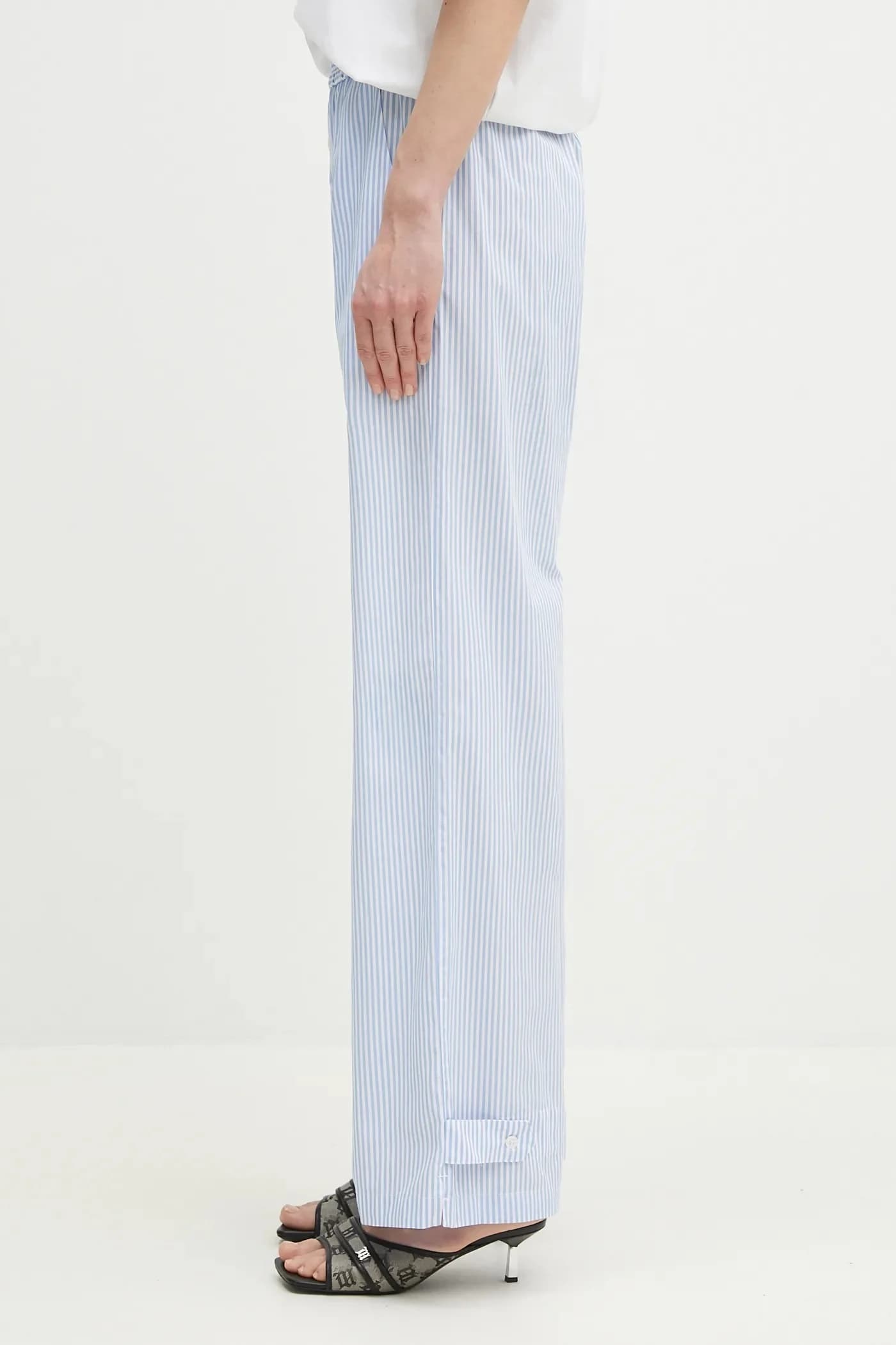 Хлопковые брюки в полоску с логотипом - фото 2