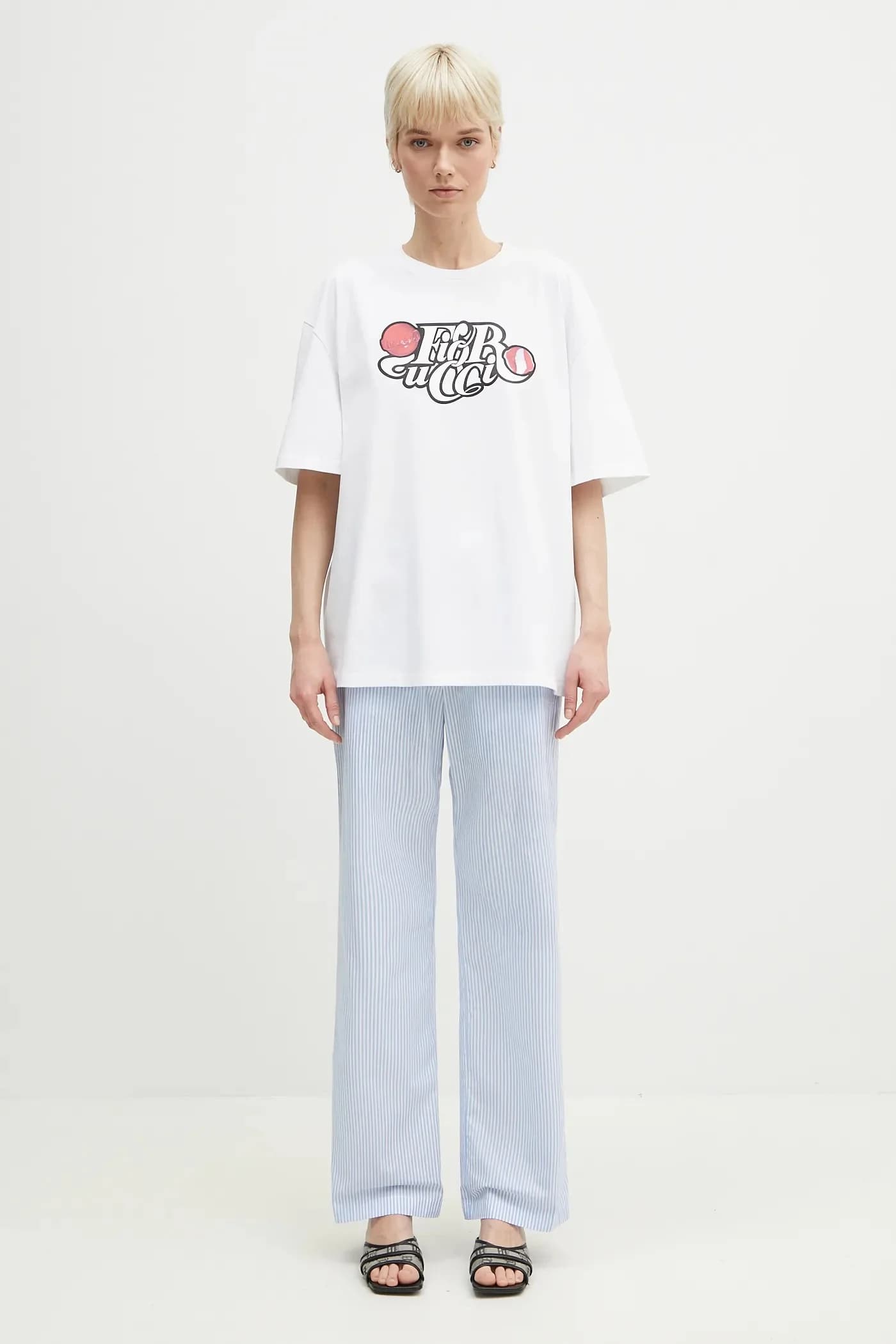 Хлопковые брюки в полоску с логотипом - фото 6