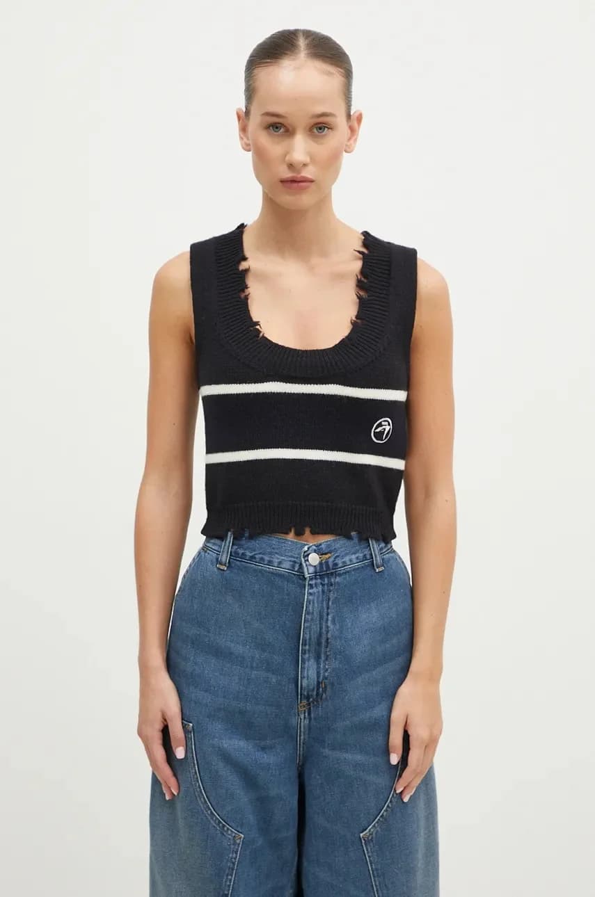 Хлопковый жилет в рубчик с круглым вырезом