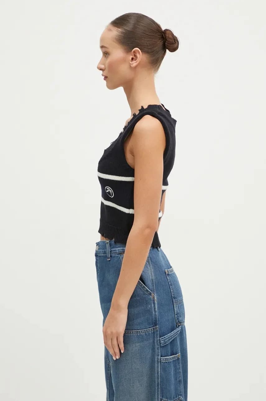 Хлопковый жилет в рубчик с круглым вырезом - фото 2