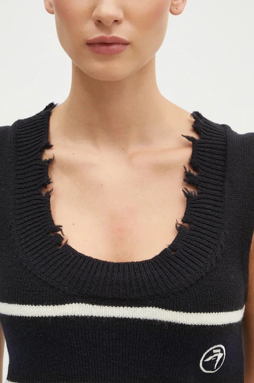 Хлопковый жилет в рубчик с круглым вырезом - фото 4