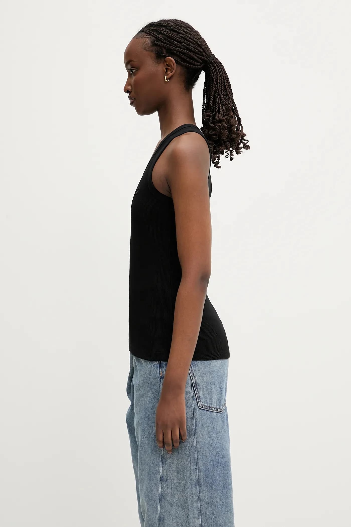 Хлопковая майка в рубчик с логотипом - фото 2