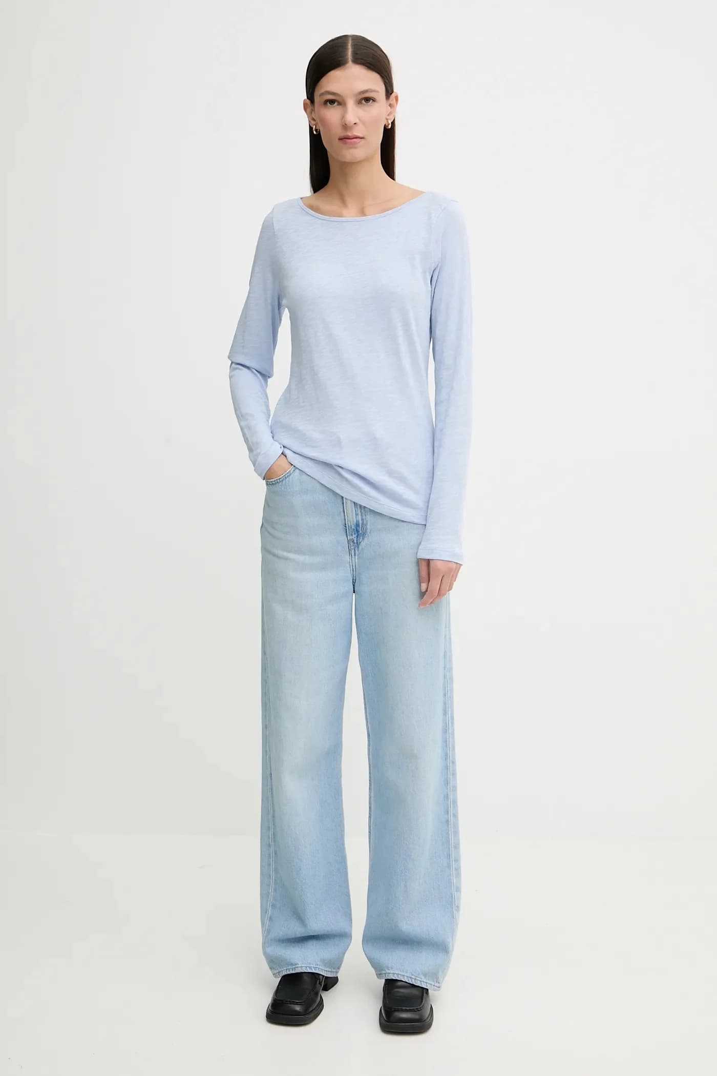 Хлопковая рубашка с длинным рукавом - фото 2