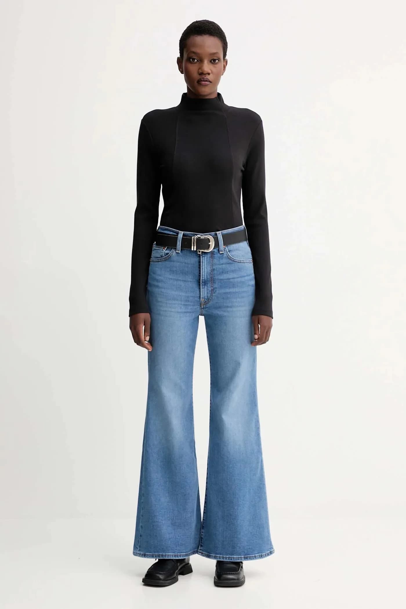 Лонгслив А-силуэта с тонкими ребристыми рукавами - фото 2