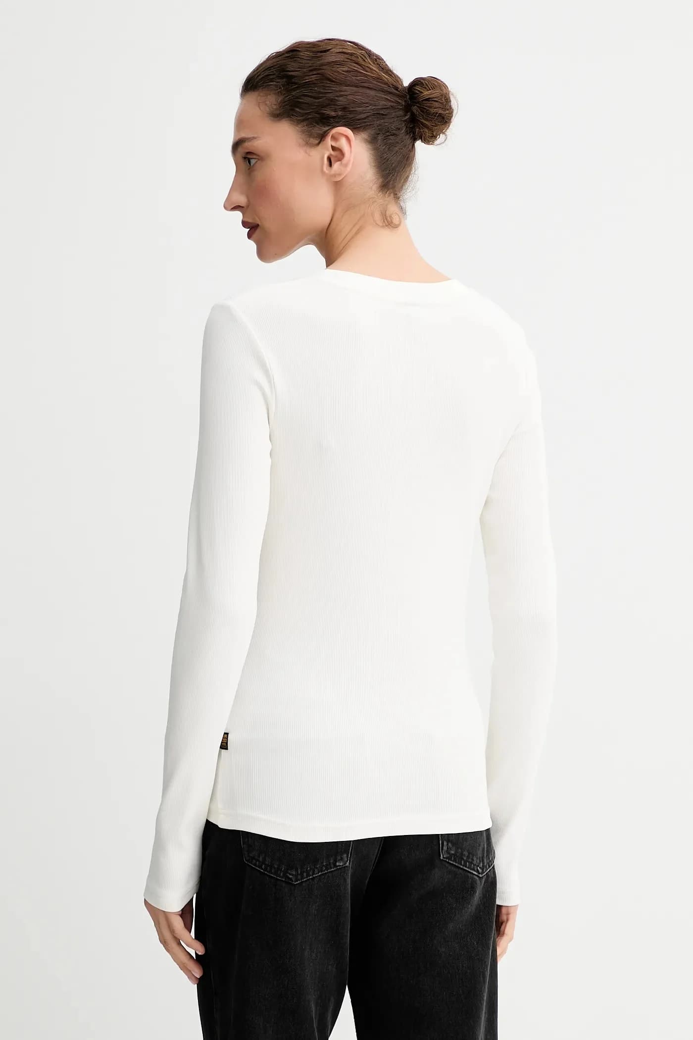 Лонгслив А-силуэта в тонкую рубчику - фото 3