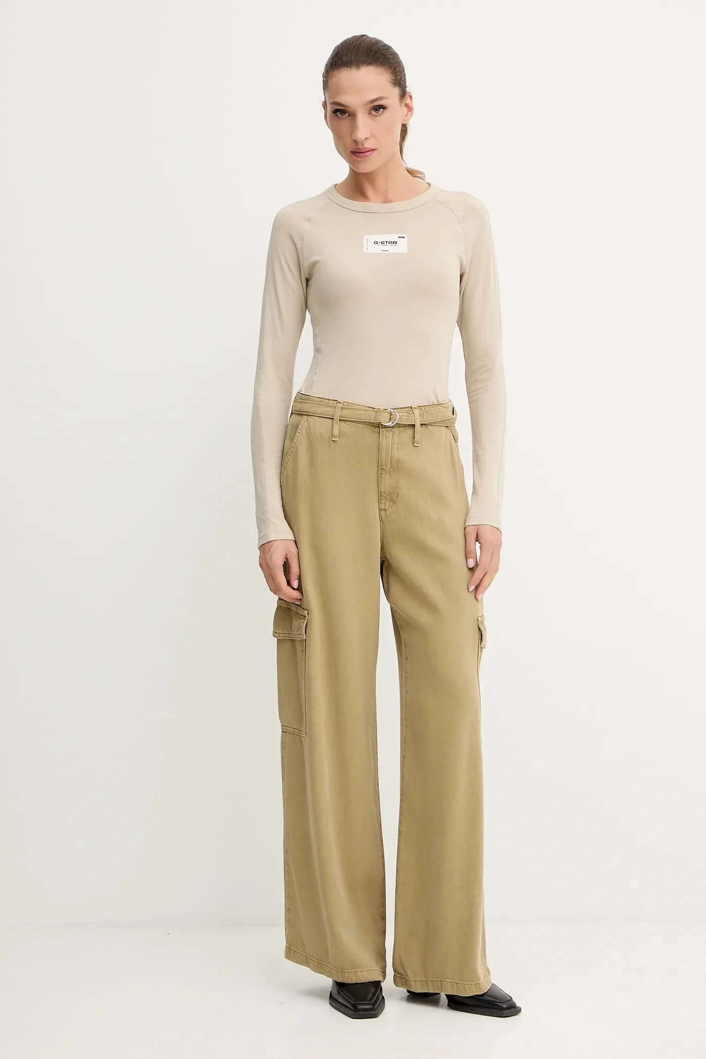 Узкая хлопковая рубашка с длинными рукавами и нашивкой-вышивкой - фото 2