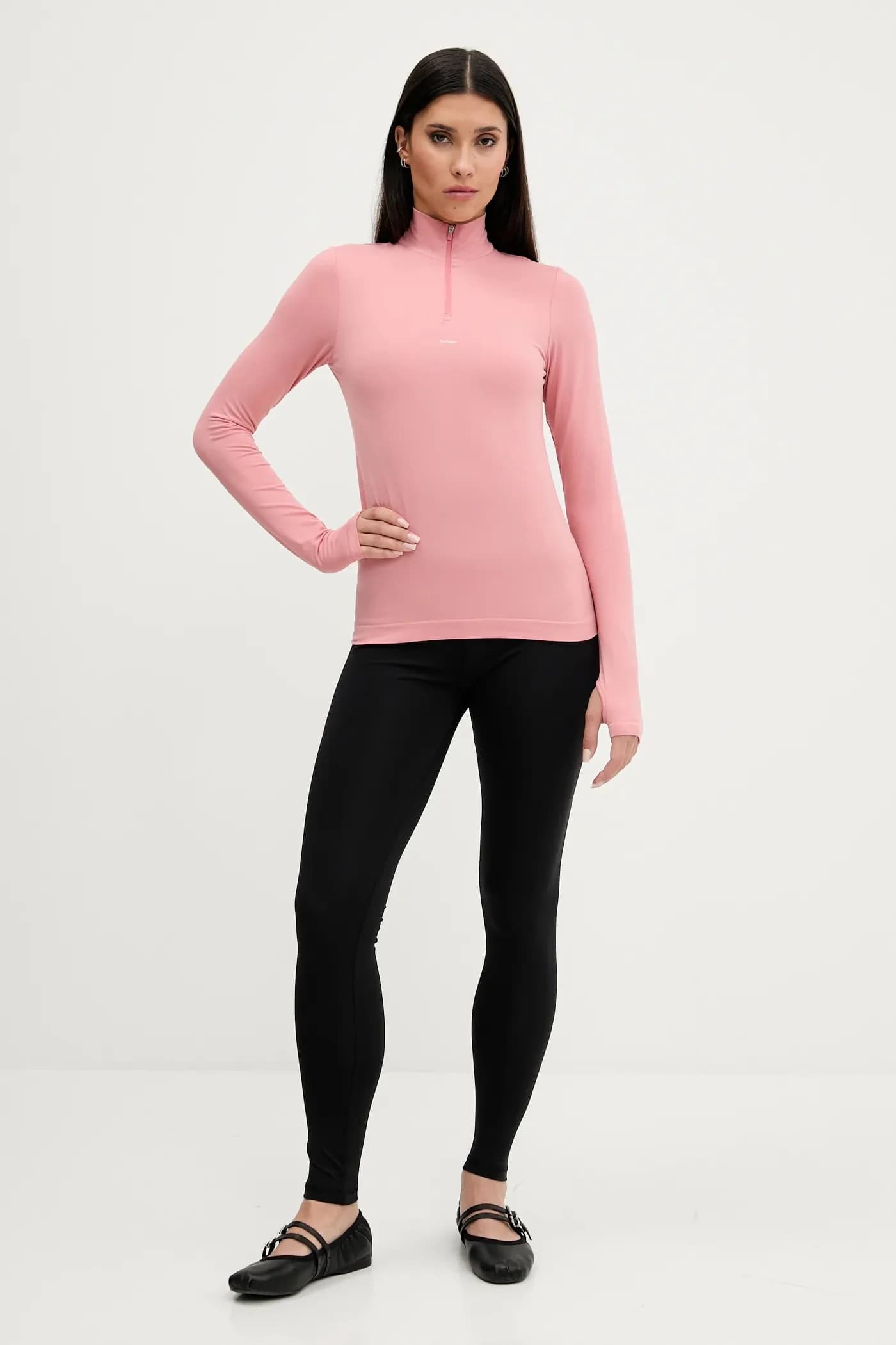 Эластичный топ на молнии с длинными рукавами и длинными рукавами растительного происхождения - фото 2