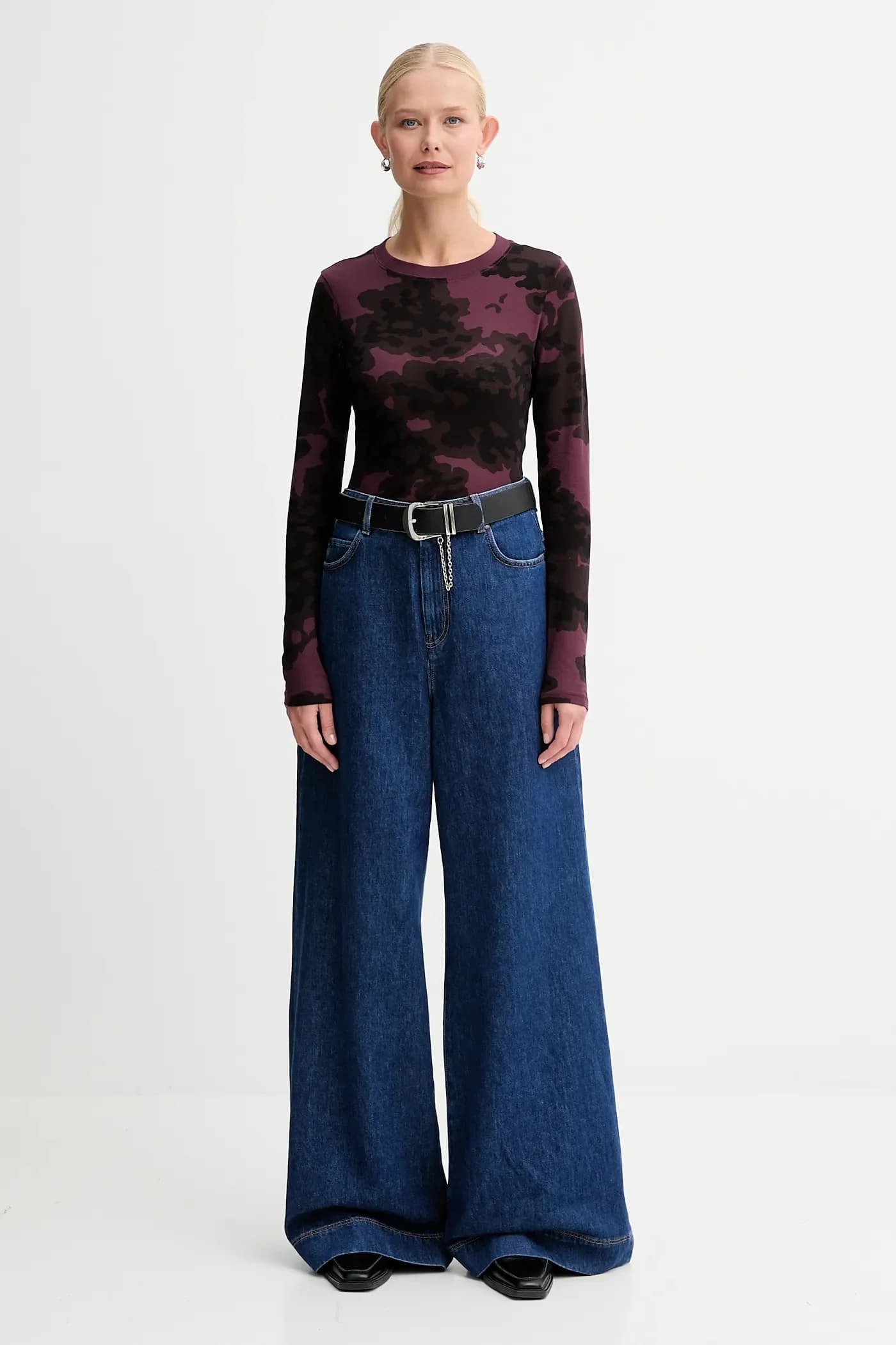 Узкая хлопковая рубашка Aop с длинными рукавами - фото 2