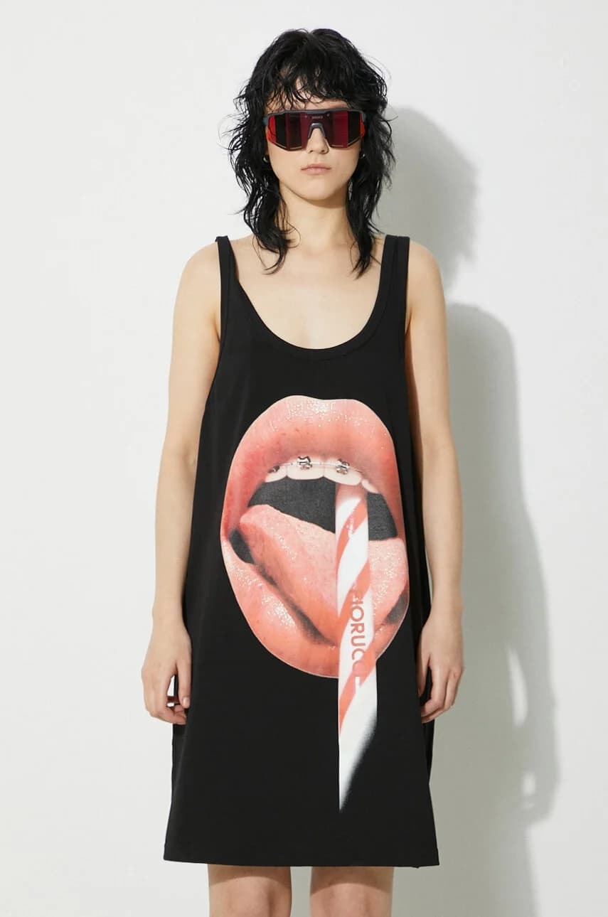 Хлопковое платье-майка с принтом рта - фото 3