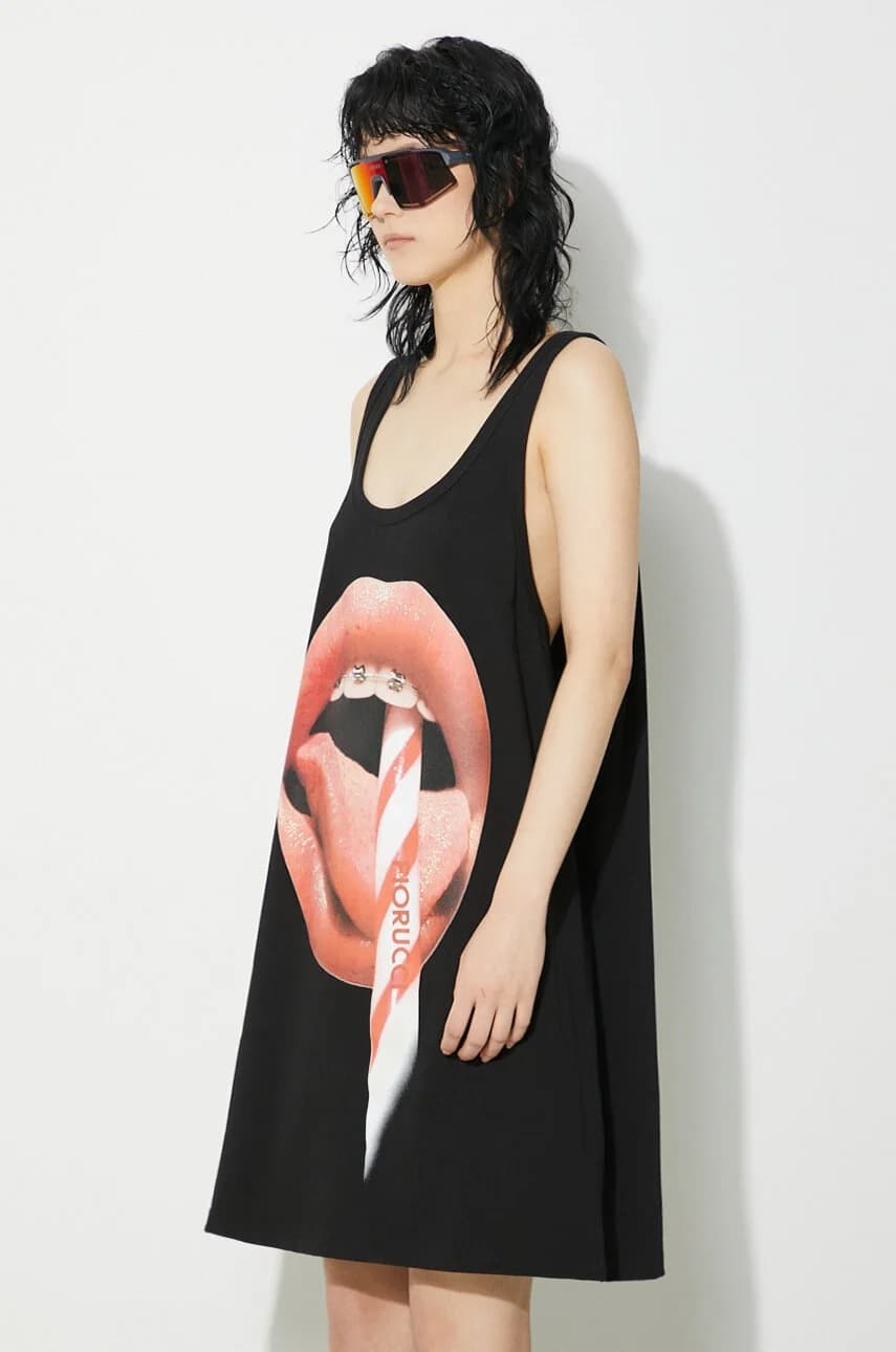 Хлопковое платье-майка с принтом рта - фото 4