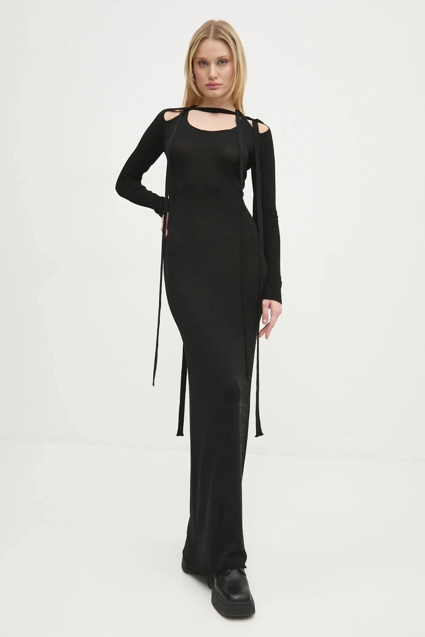 ТРИКОТАЖНОЕ ПЛАТЬЕ МУЛЬТИШАРФ С ДЛИННЫМИ РУКАВАМИ - фото 2