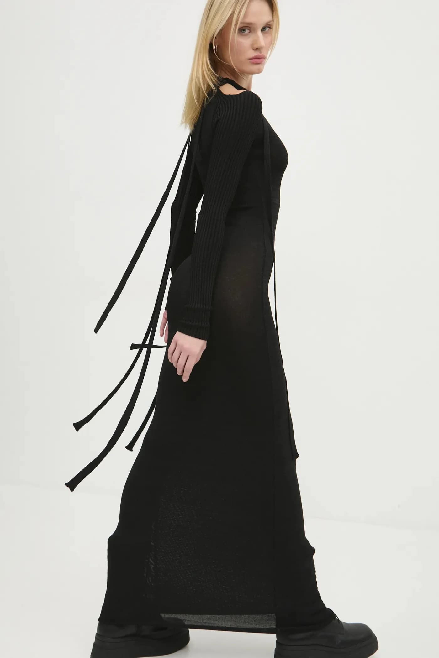 ТРИКОТАЖНОЕ ПЛАТЬЕ МУЛЬТИШАРФ С ДЛИННЫМИ РУКАВАМИ - фото 4