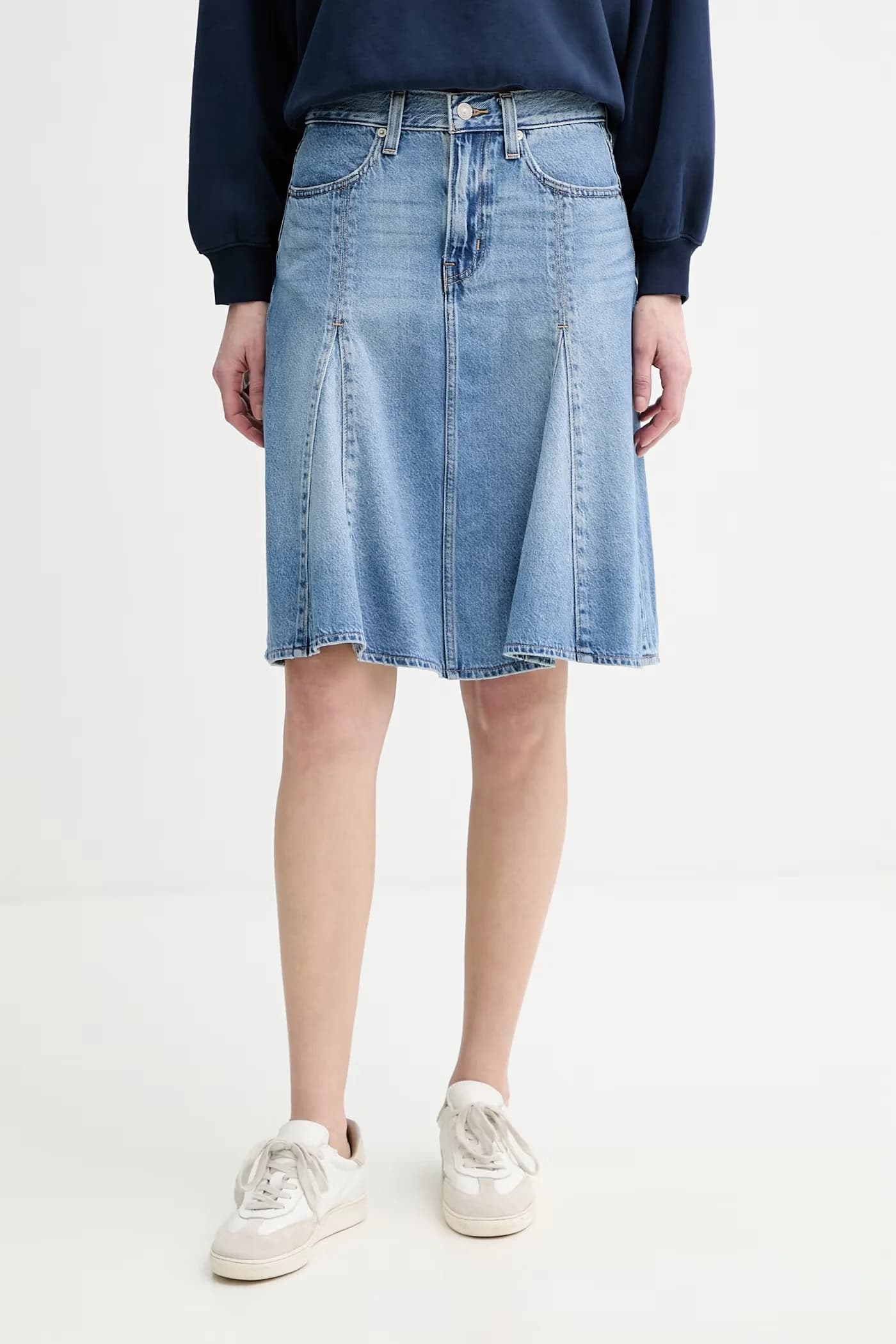 Джинсовая юбка GODET ДЛИНОЙ КОЛЕНА