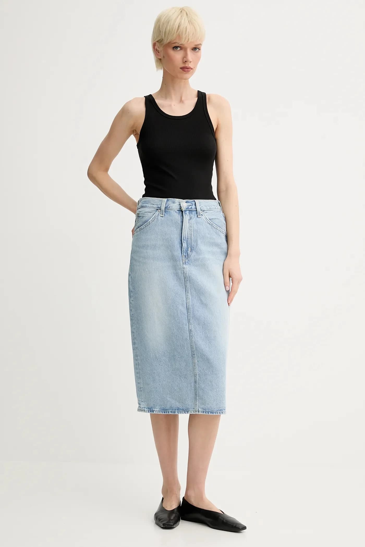 джинсовая юбка HR SLIT SKIRT - фото 2