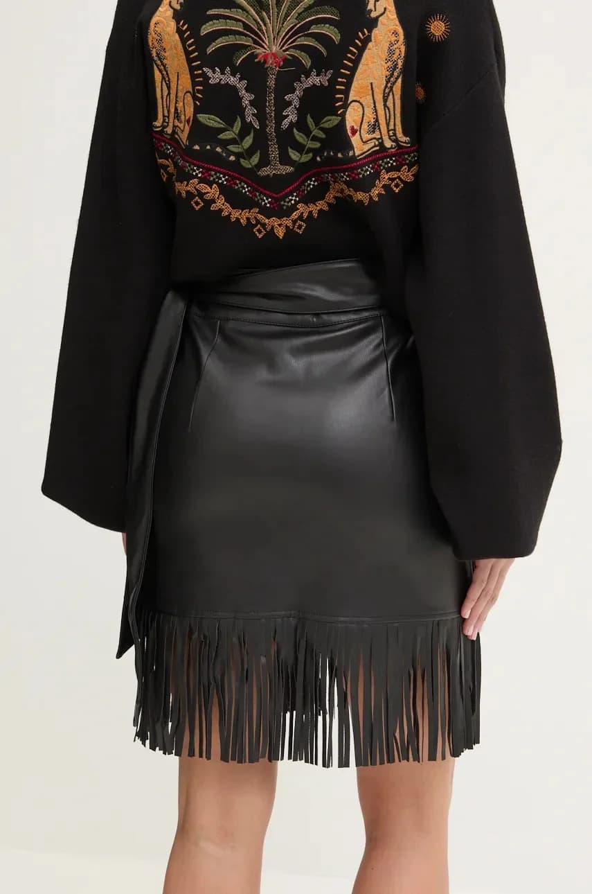 Мини-юбка из яспра с бахромой из веганской кожи - фото 3