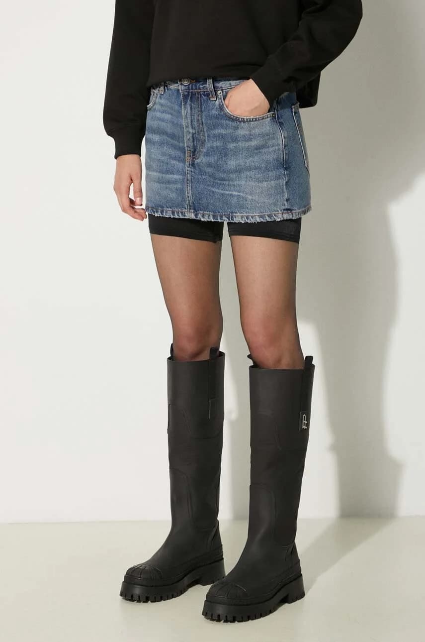 Голубая джинсовая мини-юбка - фото 4