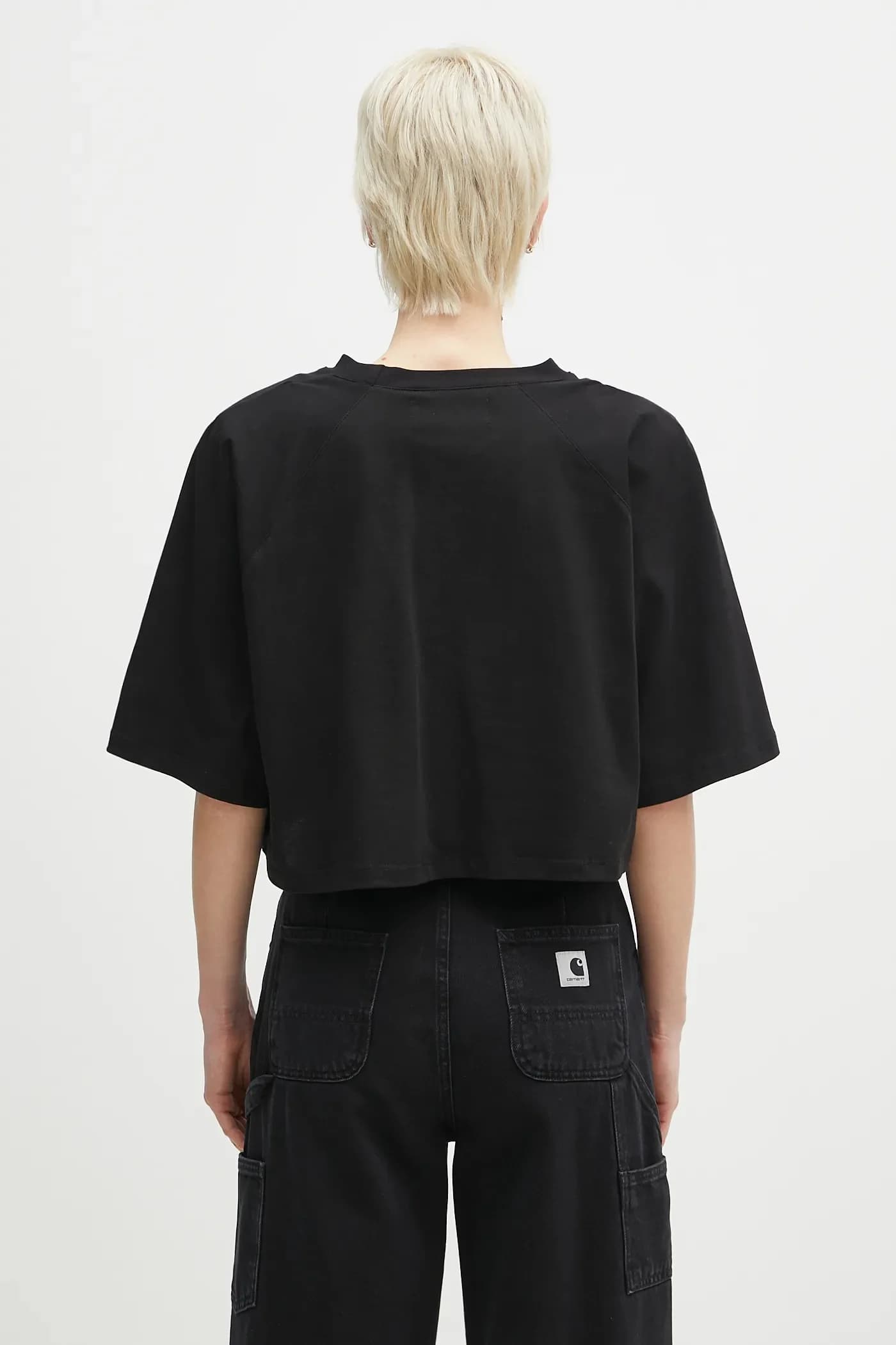 Укороченная хлопковая футболка с логотипом - фото 3