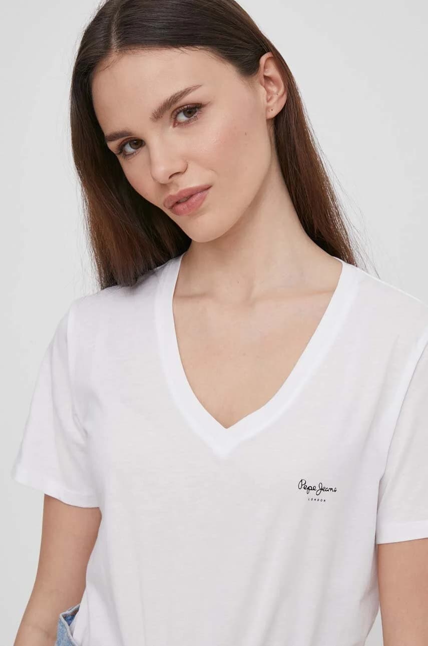 Хлопковая футболка LORETTE с V-образным вырезом - фото 4