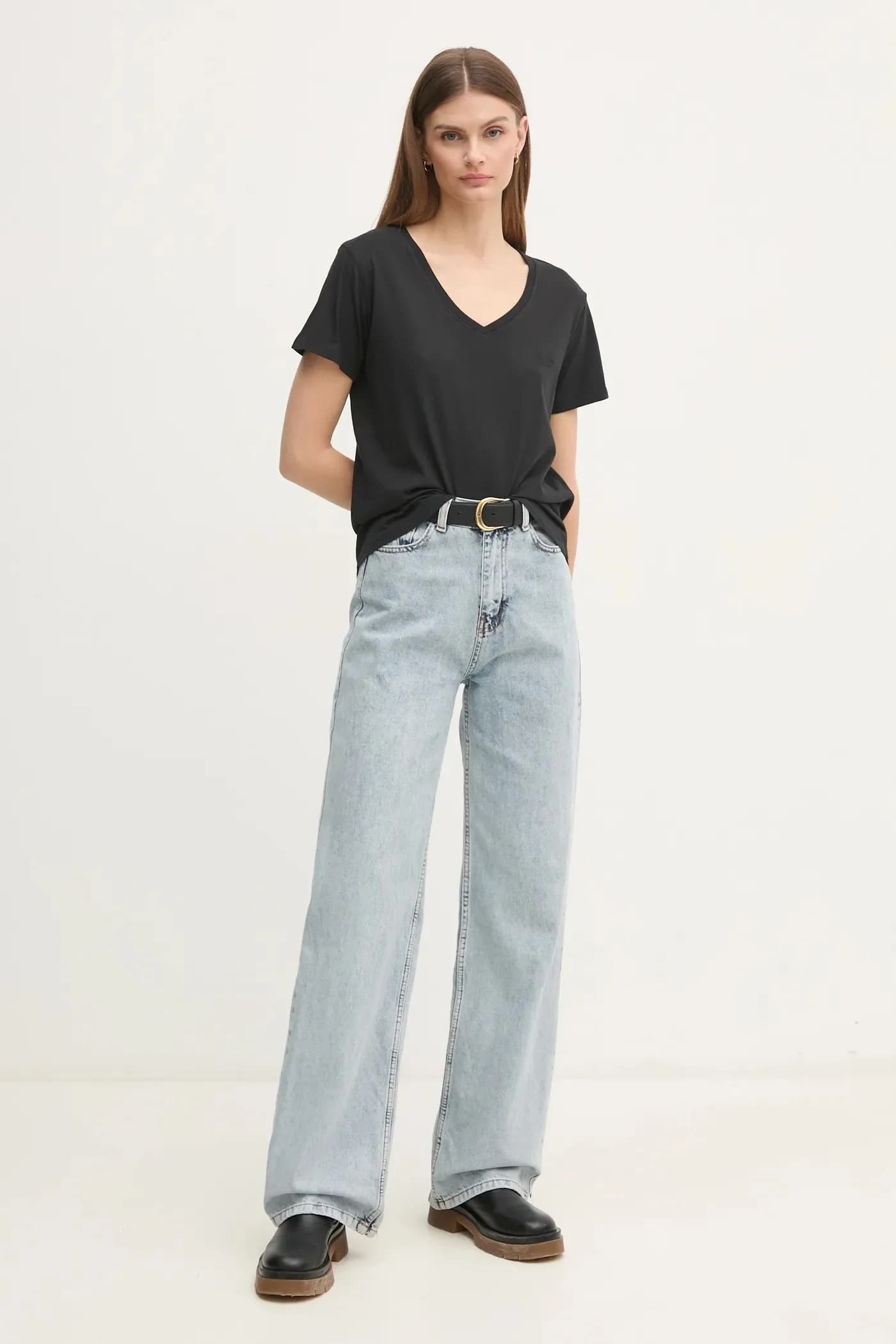 LOLLY Хлопковая футболка с V-образным вырезом - фото 2