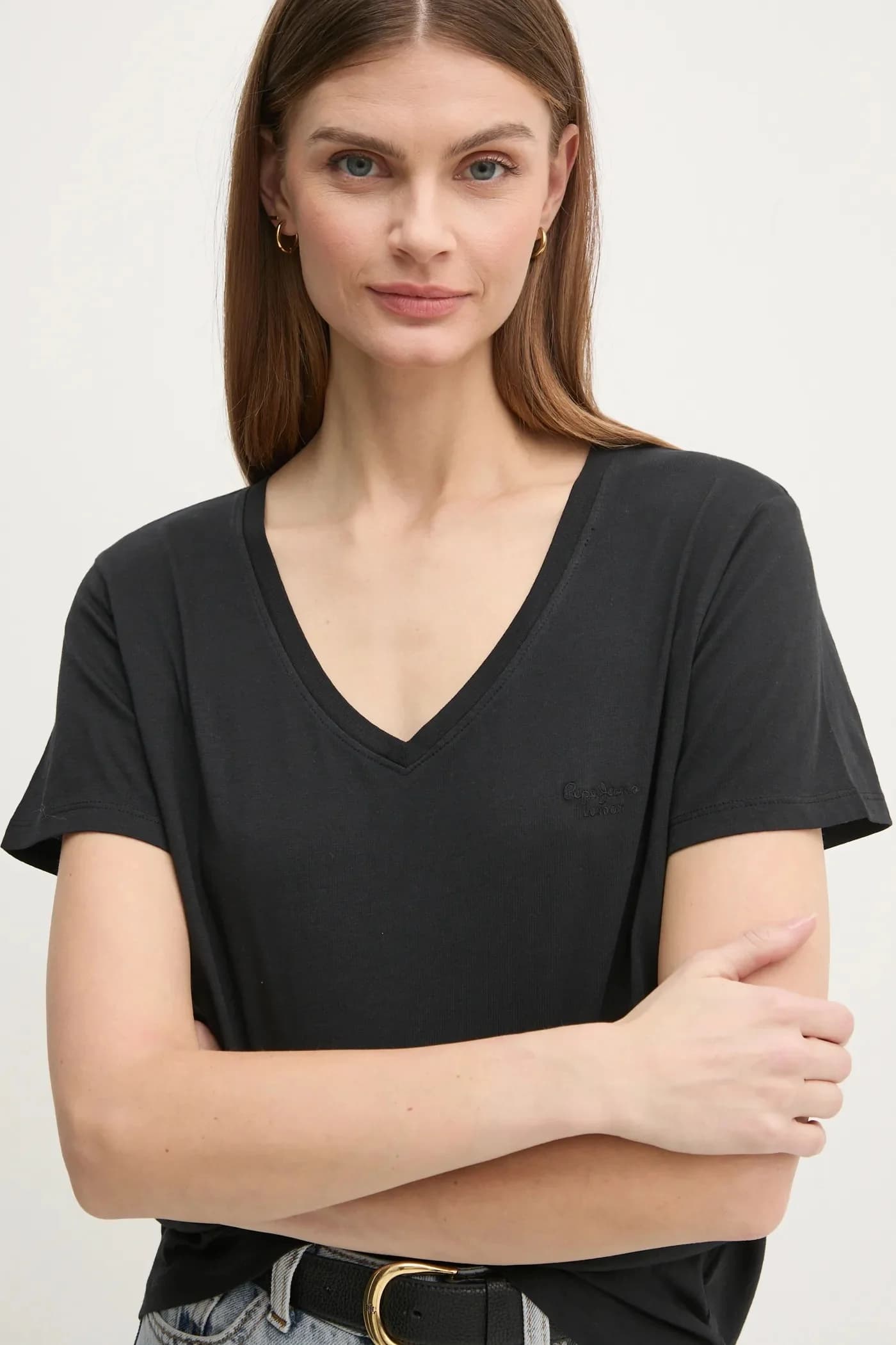 LOLLY Хлопковая футболка с V-образным вырезом - фото 4