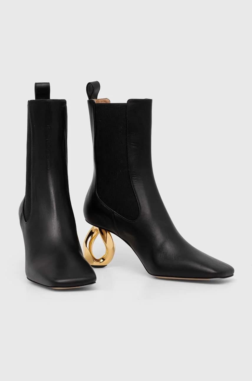 Кожаные ботинки челси на каблуке с цепочкой - фото 3