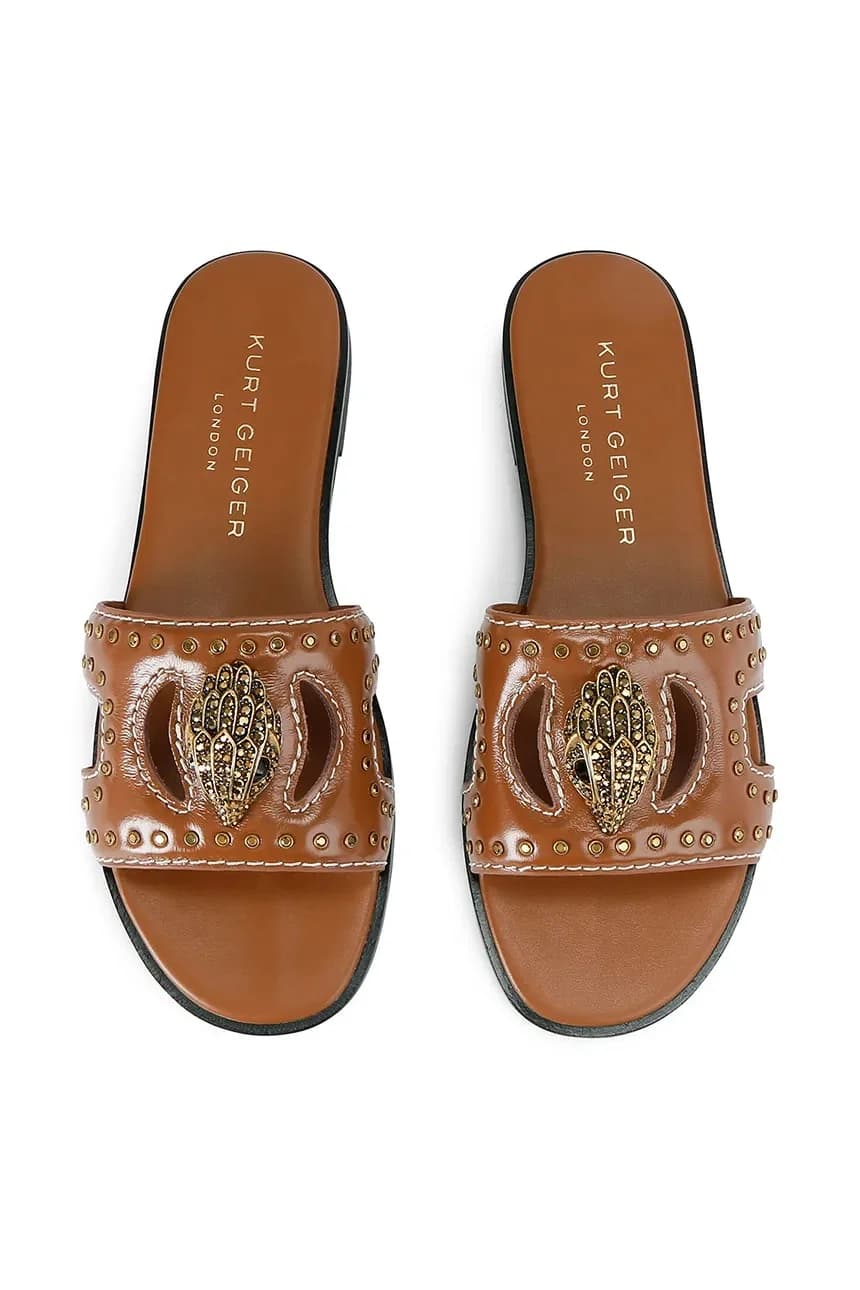 Плоские кожаные шлепанцы с заклепками Eagle и вырезами - фото 2