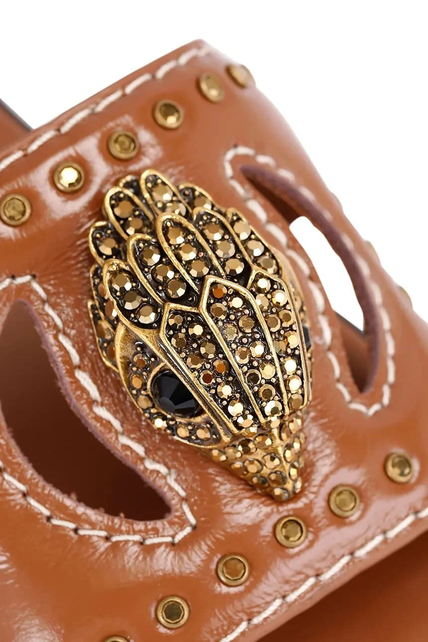 Плоские кожаные шлепанцы с заклепками Eagle и вырезами - фото 4