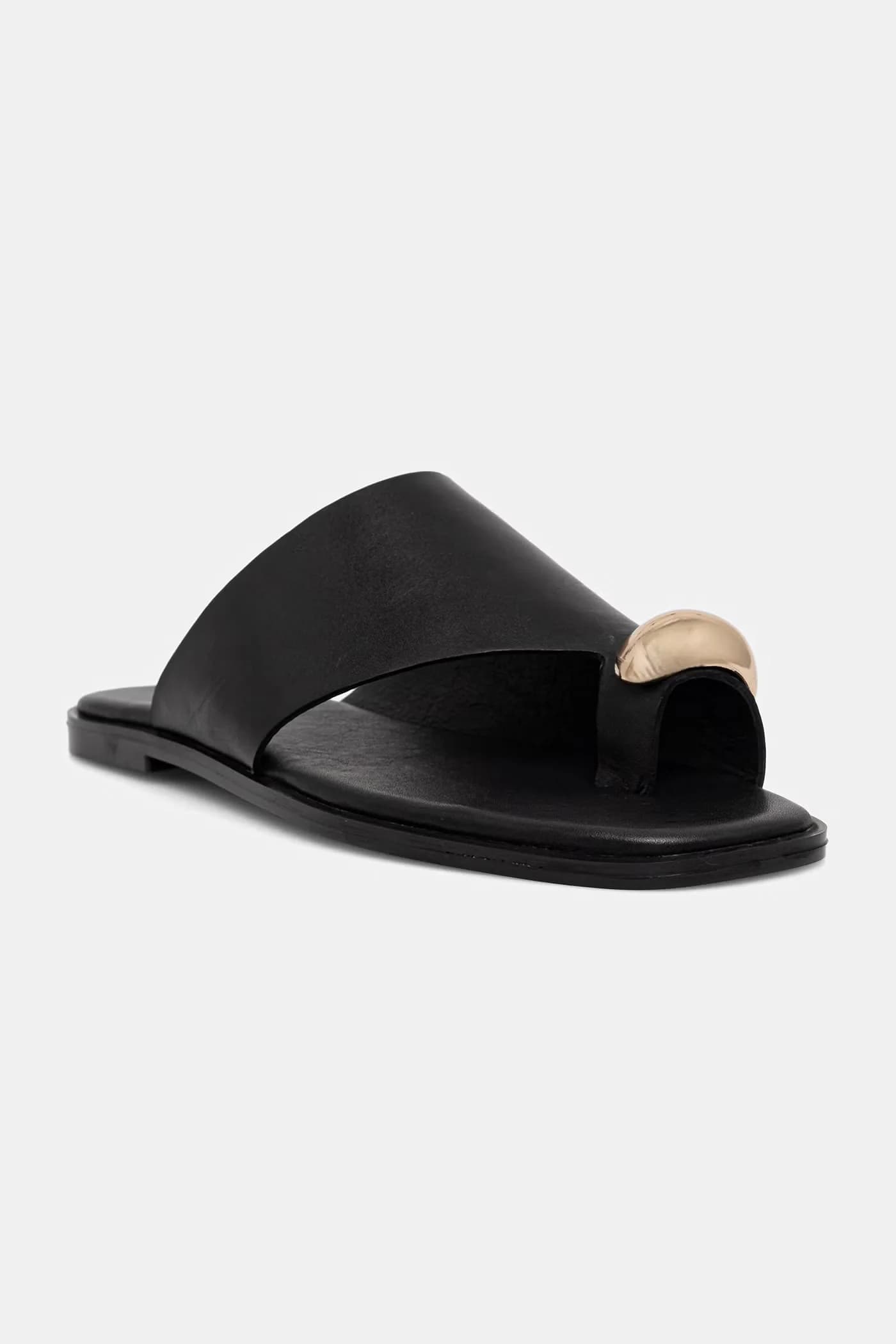 Женские кожаные шлепанцы на плоской подошве - фото 2