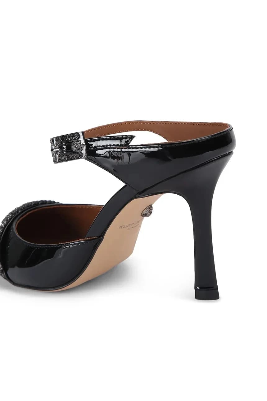Кожаные туфли-мюли на высоком каблуке со стразами - фото 4