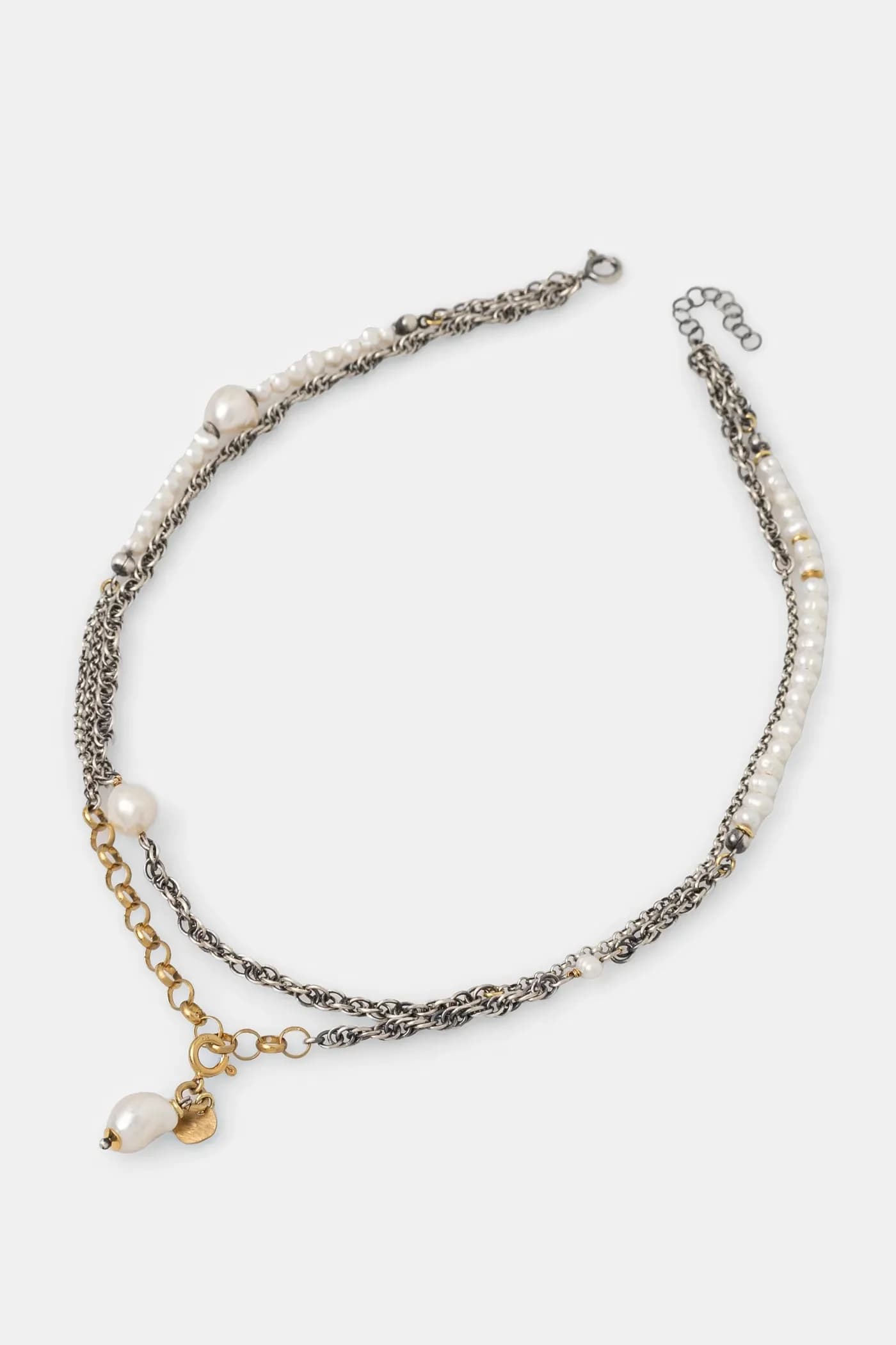 Колье ручной работы из позолоченного серебра с культивированным жемчугом. - фото 2