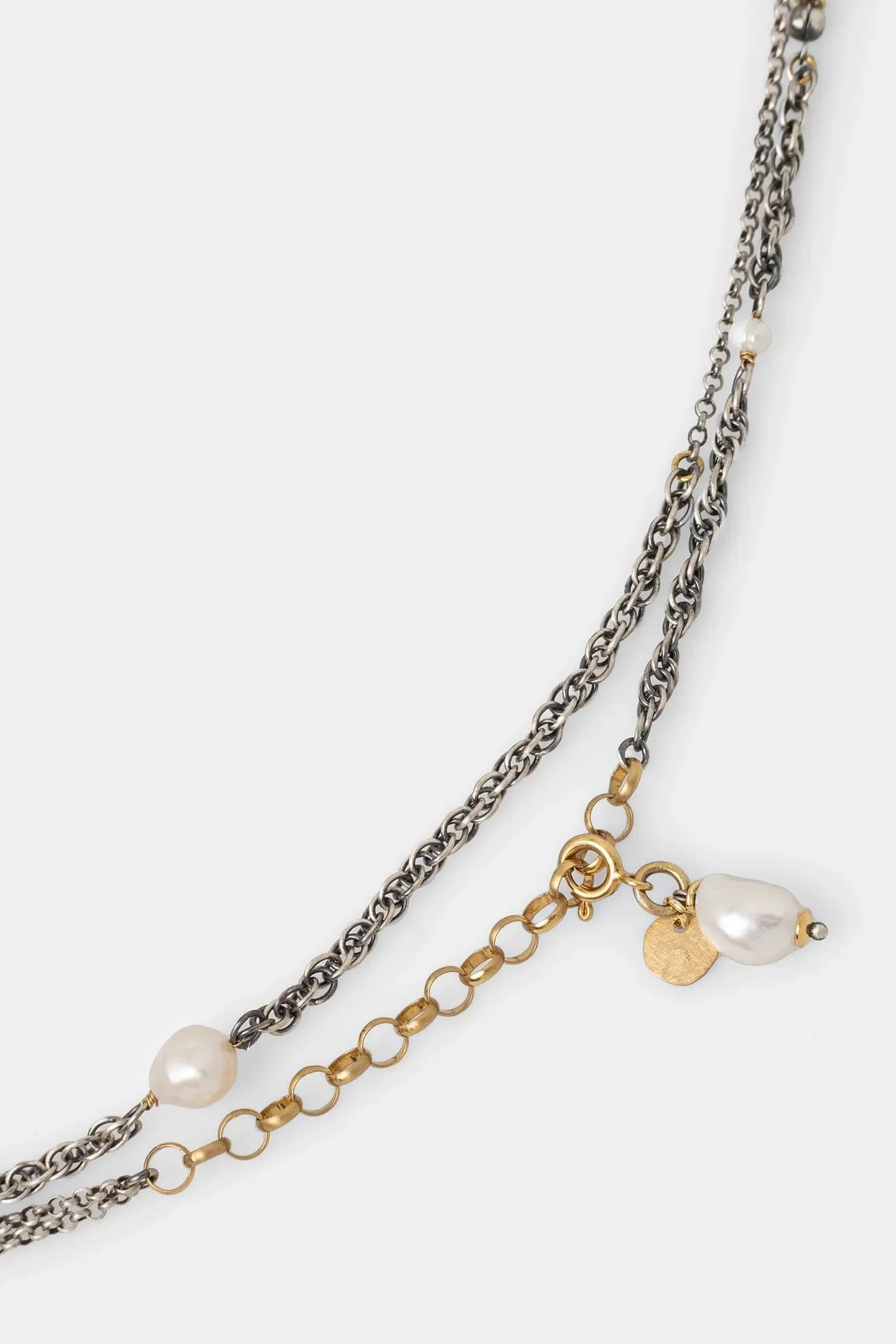 Колье ручной работы из позолоченного серебра с культивированным жемчугом. - фото 3