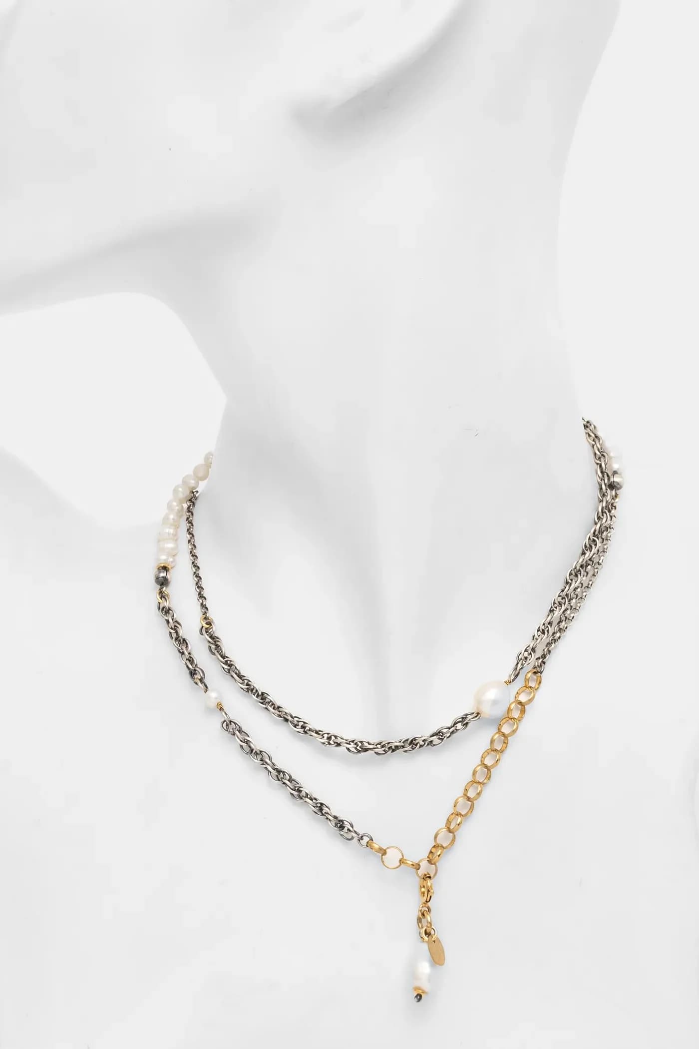 Колье ручной работы из позолоченного серебра с культивированным жемчугом. - фото 5