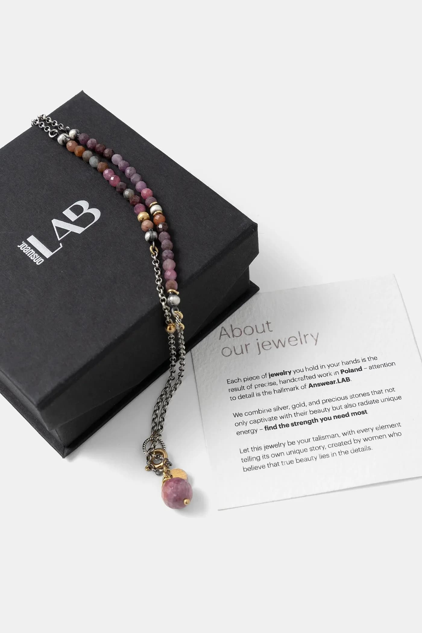 Колье с рубином и турмалином, ручная работа из позолоченного серебра. - фото 3