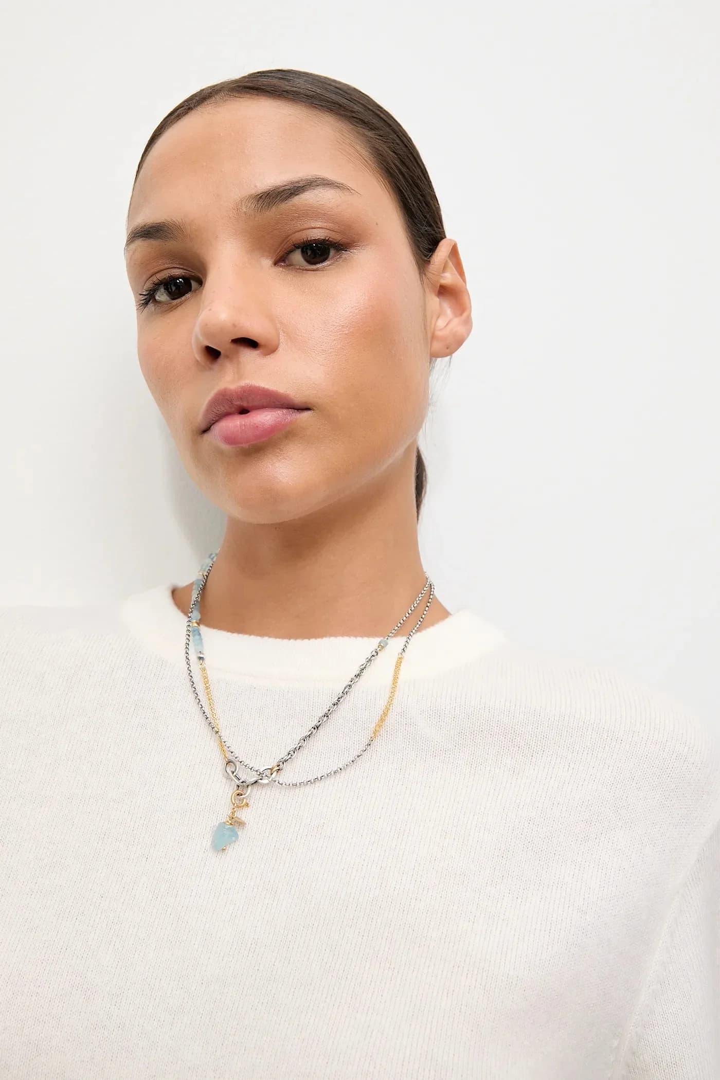 Колье с аквамарином, ручная работа, позолоченное серебро. - фото 2