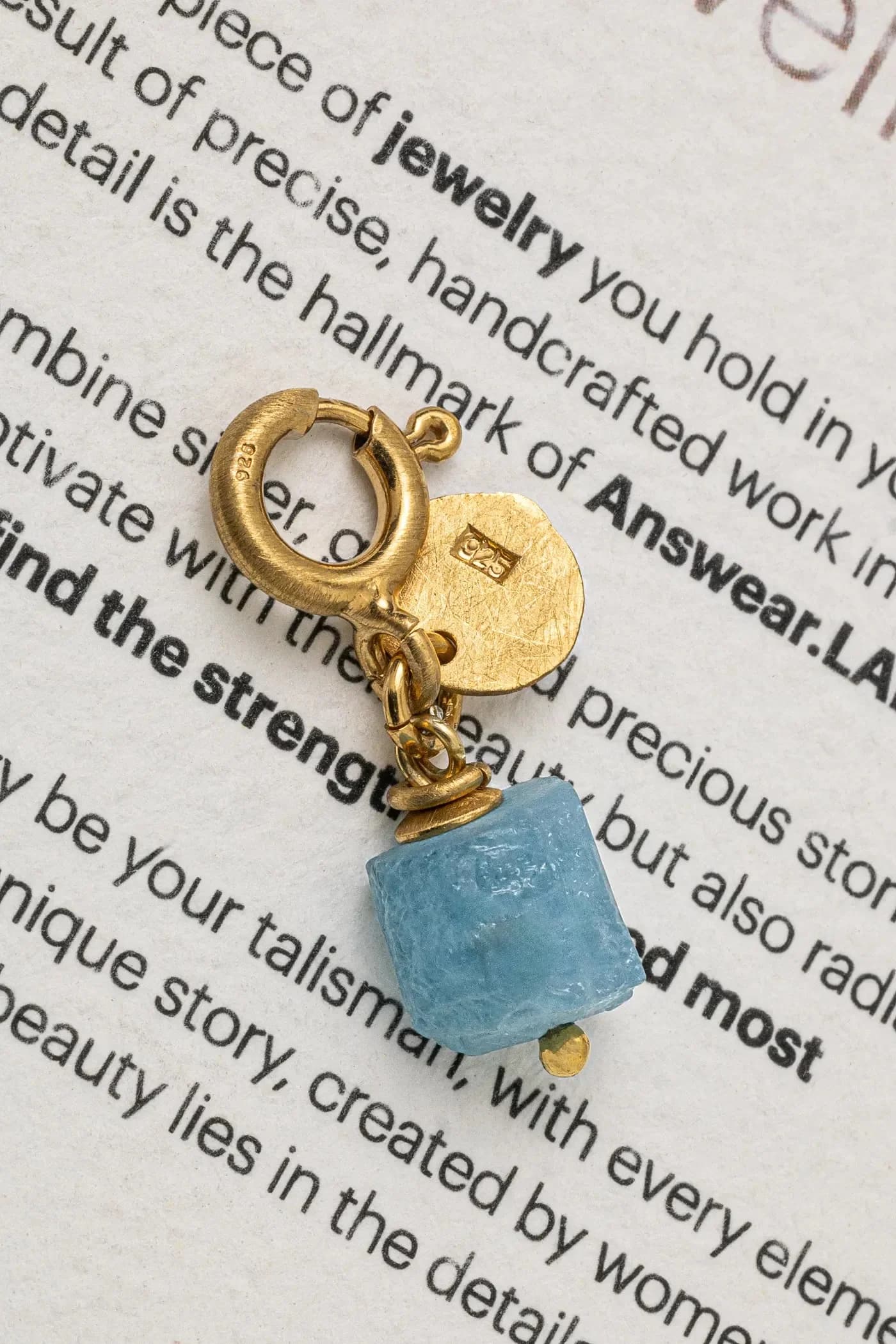 Колье с аквамарином, ручная работа, позолоченное серебро. - фото 5