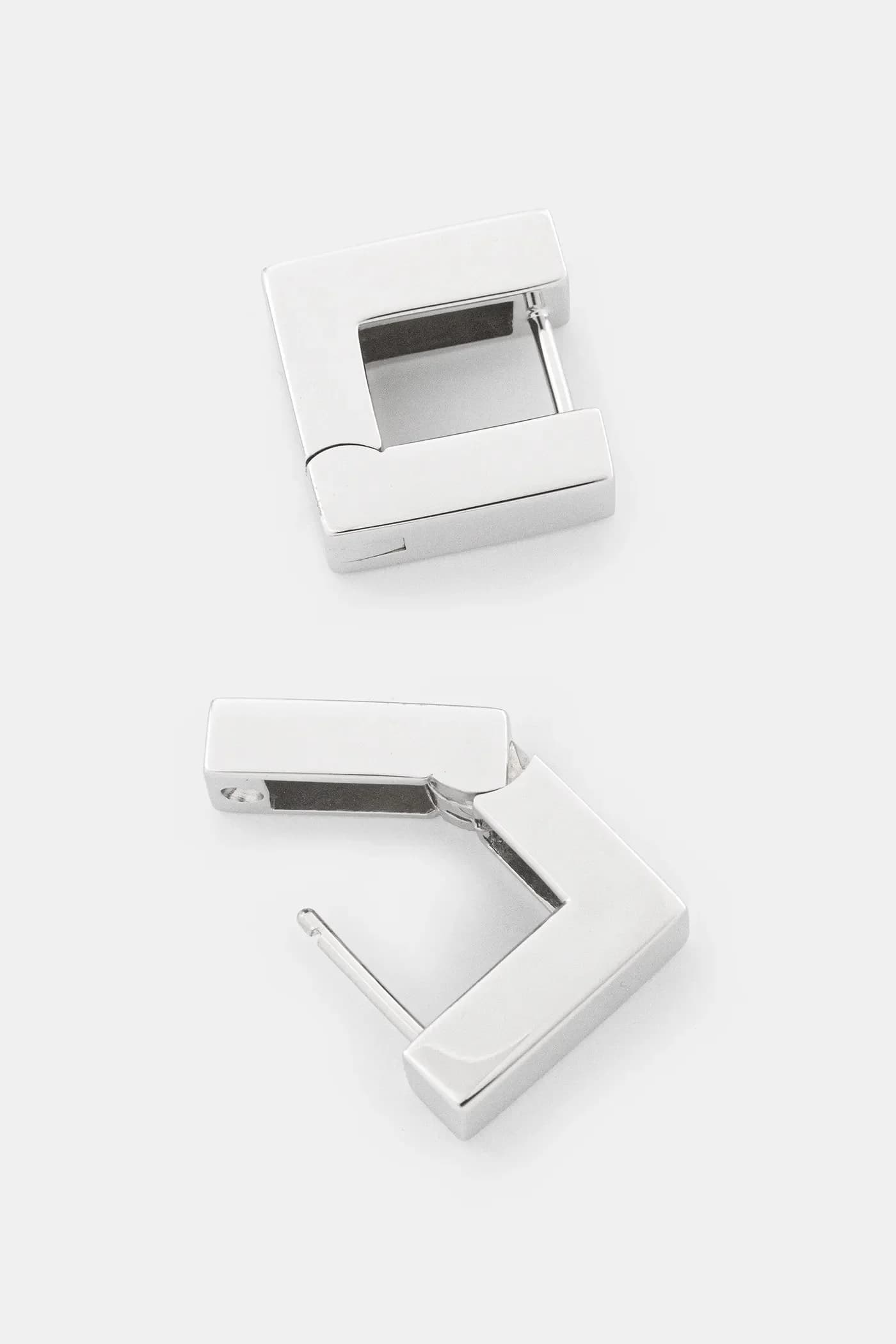 Серебряные квадратные обручи Маленькие серьги - фото 2