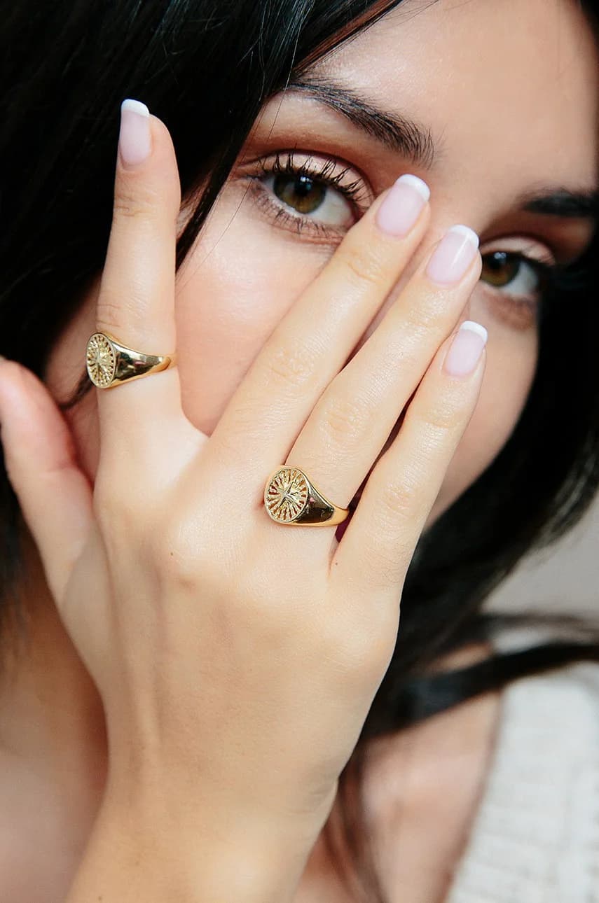 Кольцо из серебра с покрытием Sky gold. - фото 2