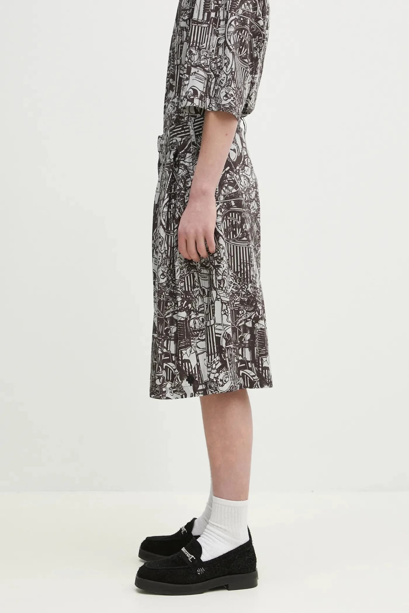 Пижамные шорты Aop Mech Темно-серые хлопковые шорты среднего размера - фото 2