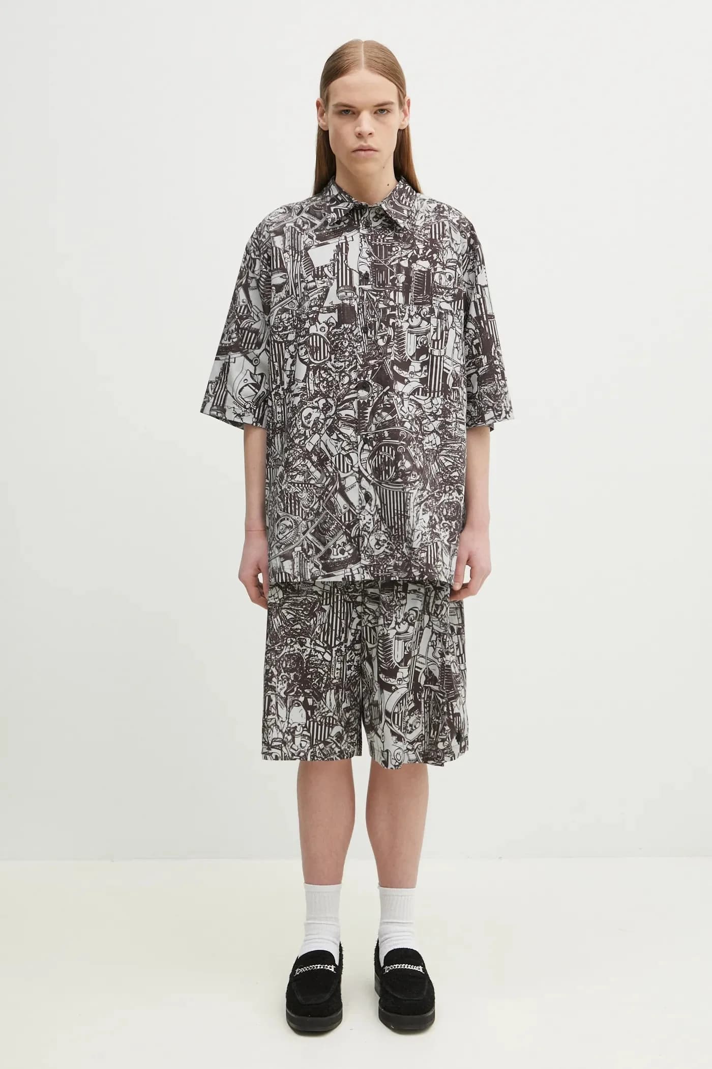 Пижамные шорты Aop Mech Темно-серые хлопковые шорты среднего размера - фото 6