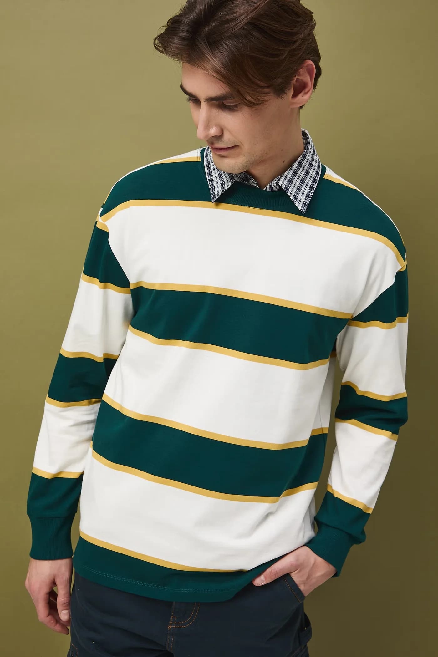 Мужская хлопковая рубашка с длинным рукавом