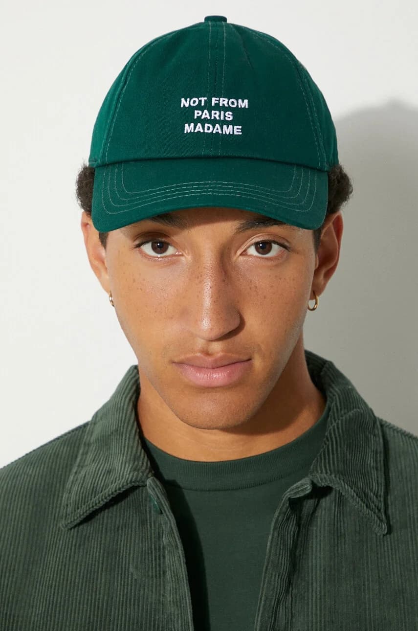 Хлопковая бейсболка La Casquette Slogan зеленая для мужчин - фото 5