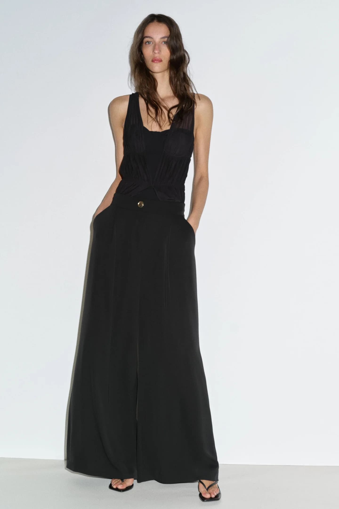 БРЮКИ ПАЛАЦЦО С ЗОЛОТОЙ ПУГОВИЦЕЙ