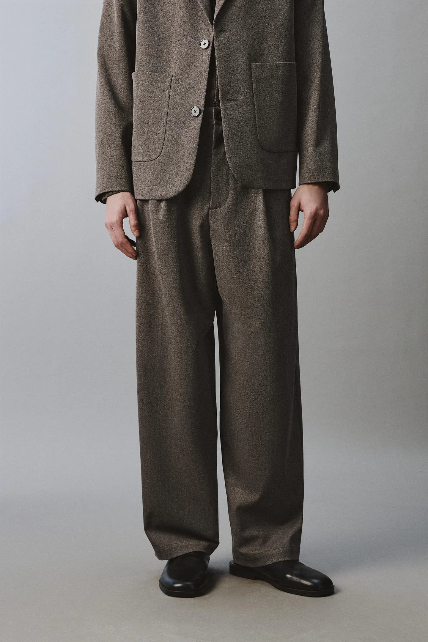 ШИРОКИЕ КОСТЮМНЫЕ БРЮКИ ИЗ СТРУКТУРНОЙ ТКАНИ - фото 3