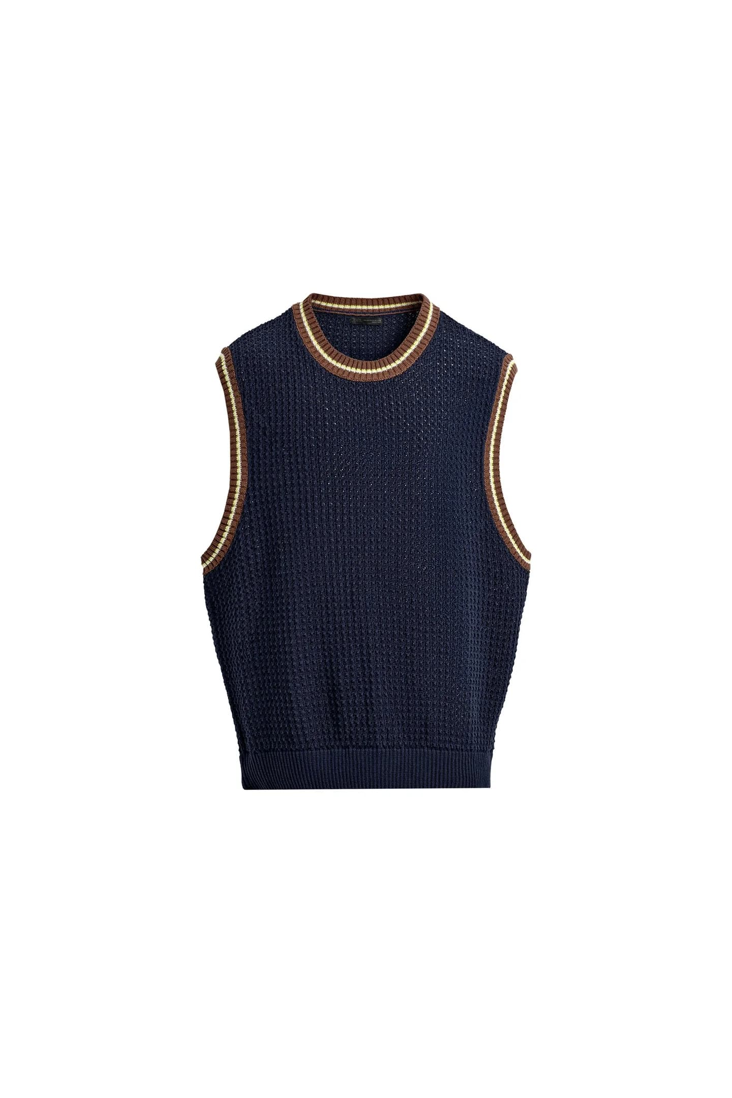 ТРИКОТАЖНЫЙ ЖИЛЕТ С РЕБИНАМИ КОНТРАСТНОГО ЦВЕТА - фото 3