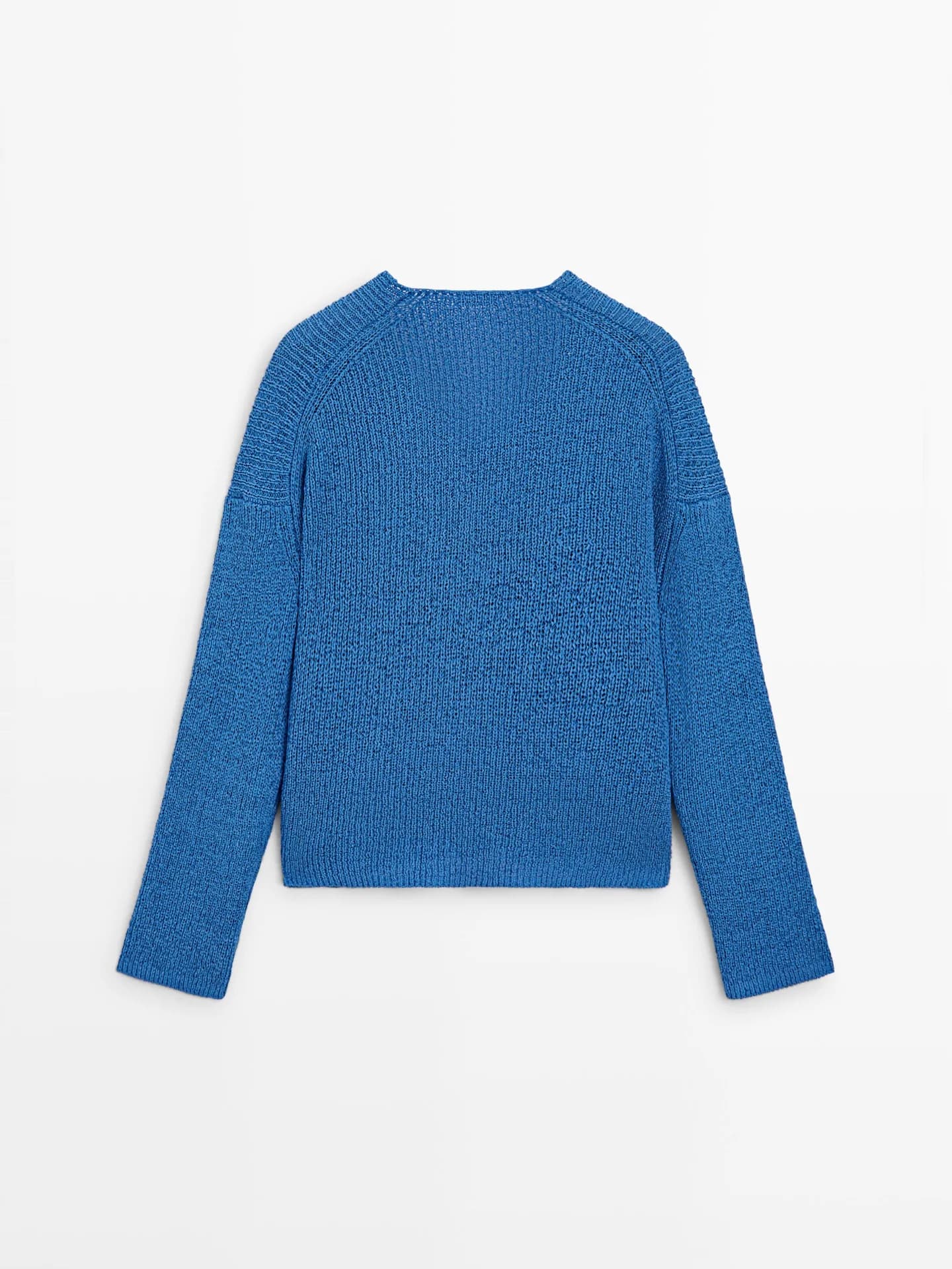 Вязаный свитер с V-образным вырезом из смесового хлопка. - фото 3