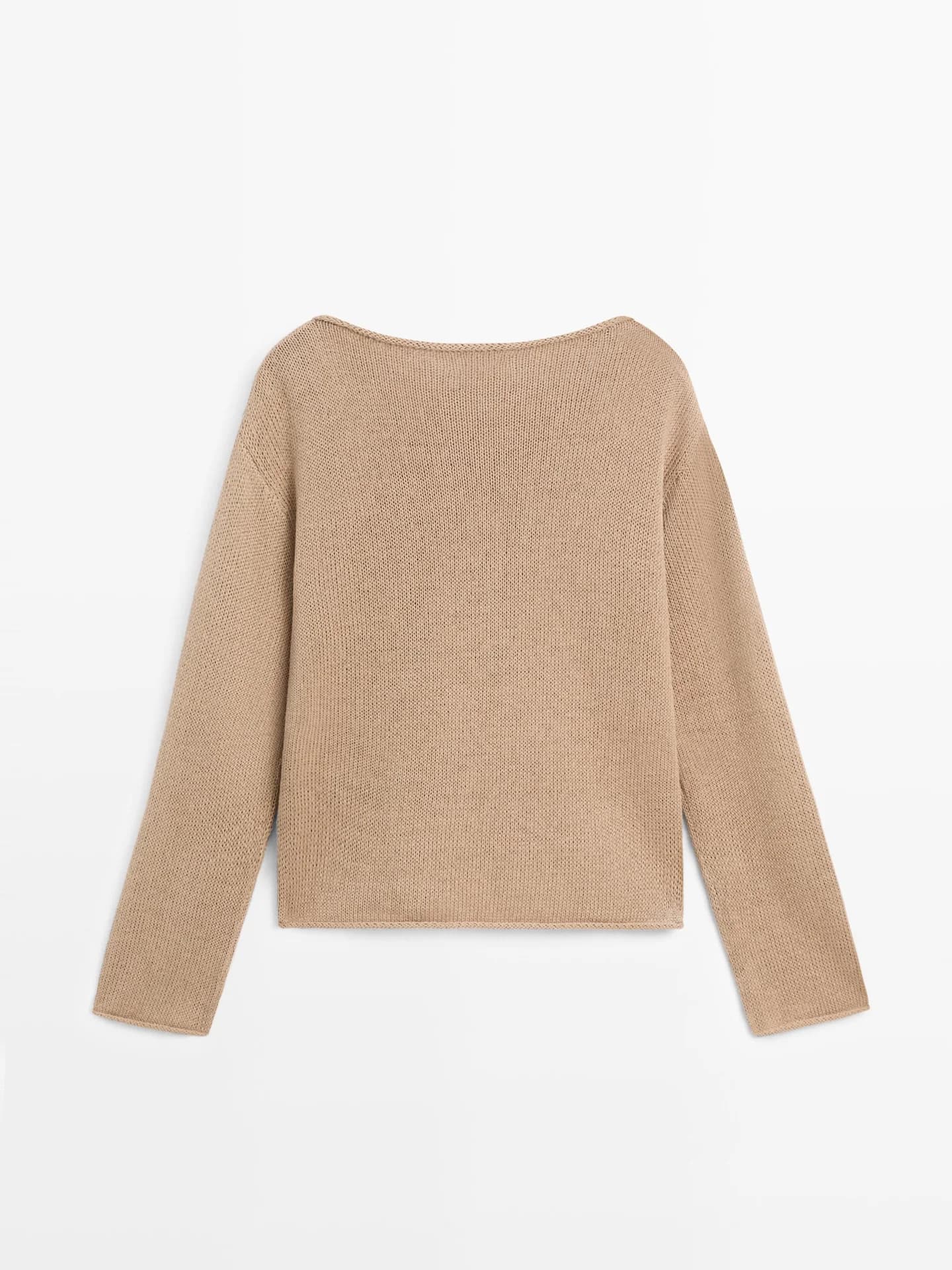 Хлопко-льняной вязаный свитер с карманом