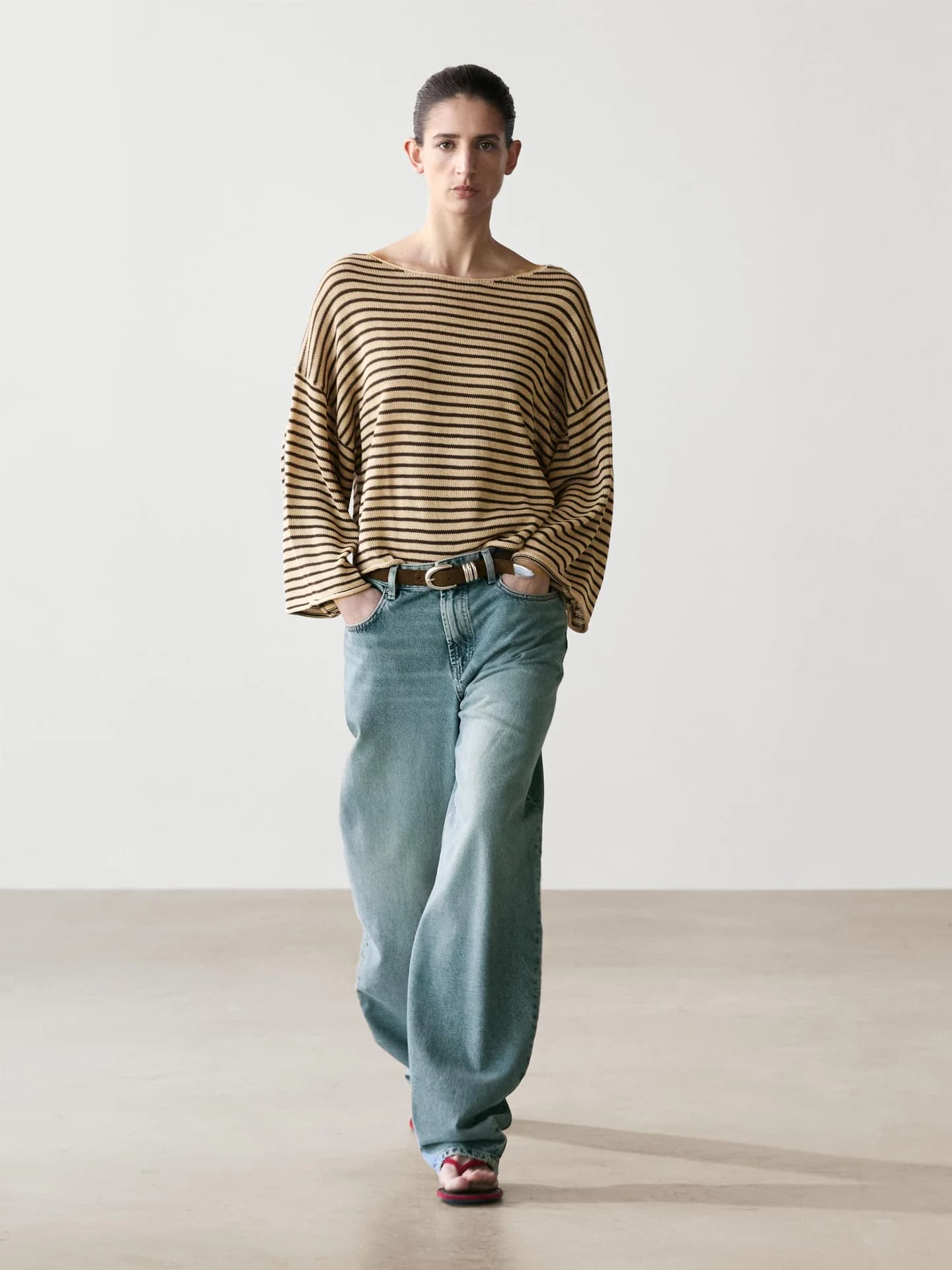 Полосатый вязаный свитер из 100% хлопка. - фото 9